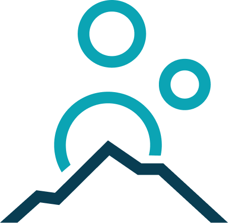 Abstract icon of a mountain with three circles above it, representing data or concepts.