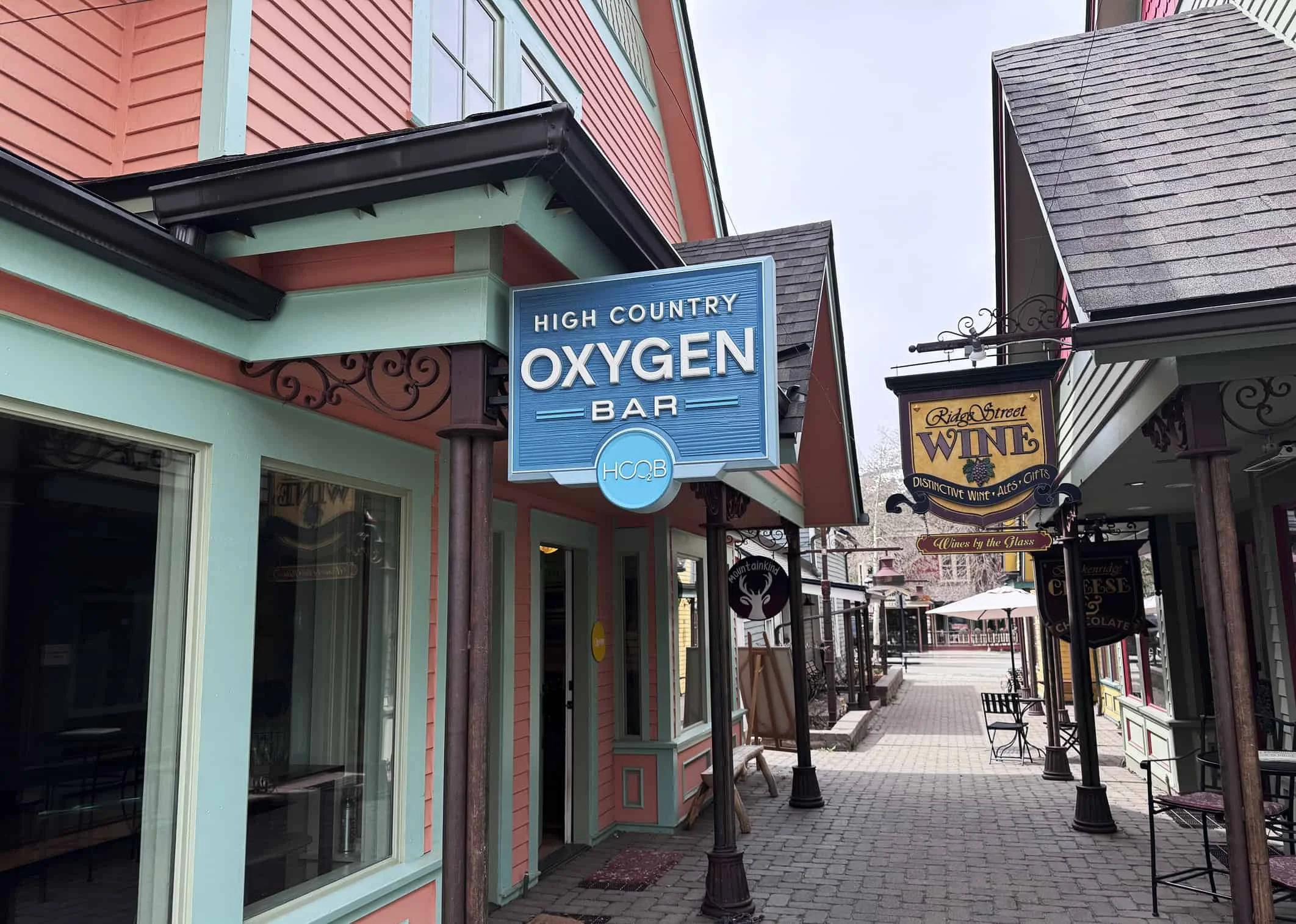 High Country Oxygen store front signage in downtown Breckenridge, Colorado