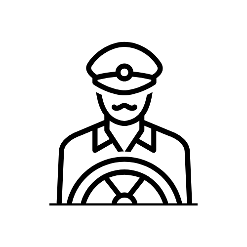 Simple black and white graphic of a professional driver
