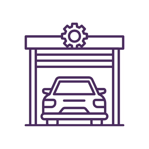 purple car icon inside a garage