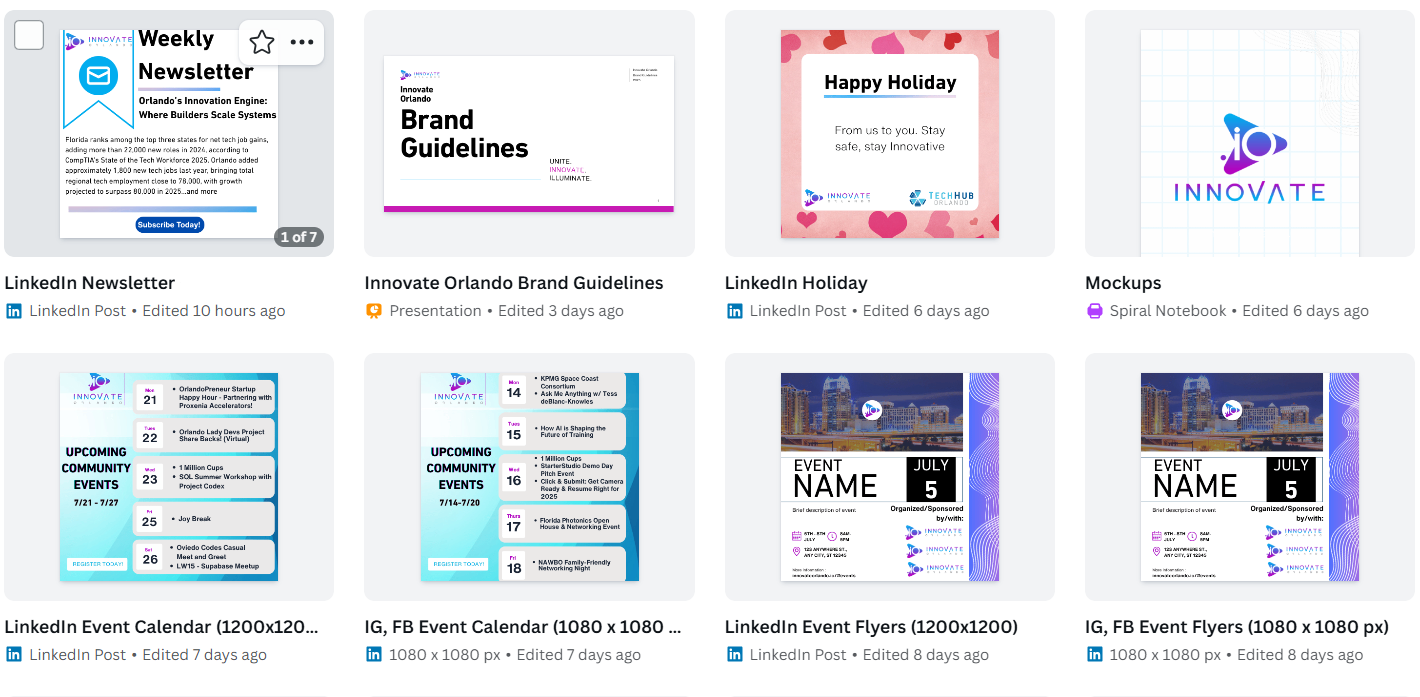 Multiple business templates such as social media templates and brand guidelines