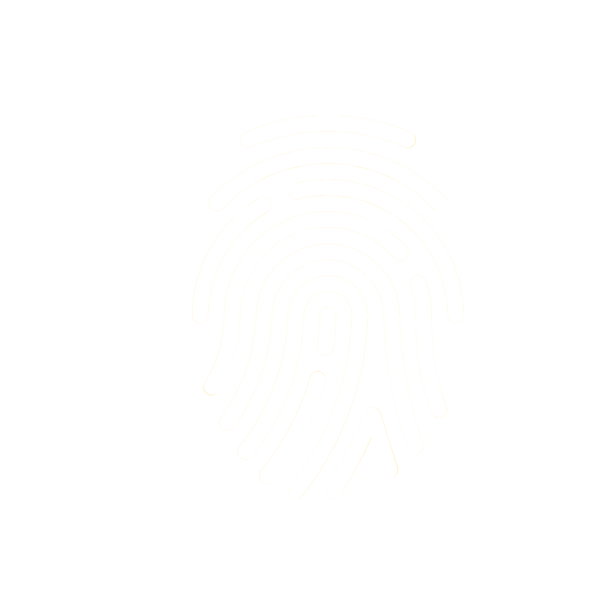 White fingerprint icon on a black background.