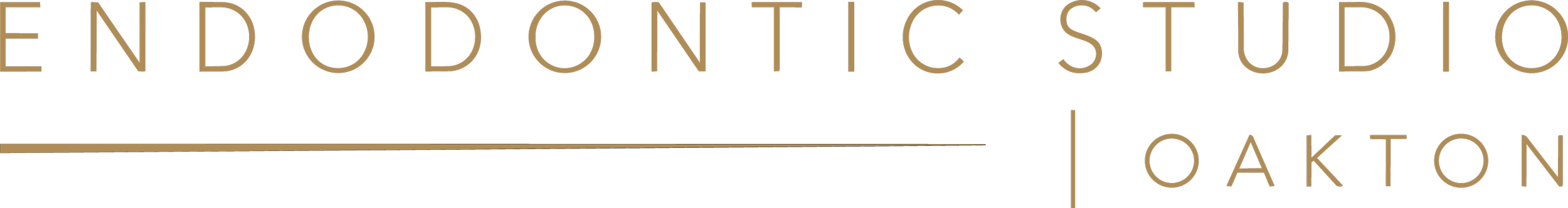 The image displays a logo for 'Endodontic Studio Oakton' with stylized text in gold color on a black background.