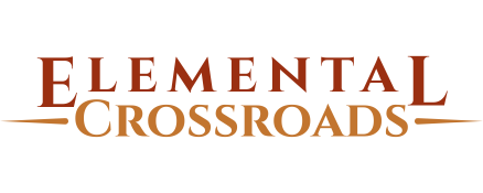 Logo for 'Elemental Crossroads' with stylized text.