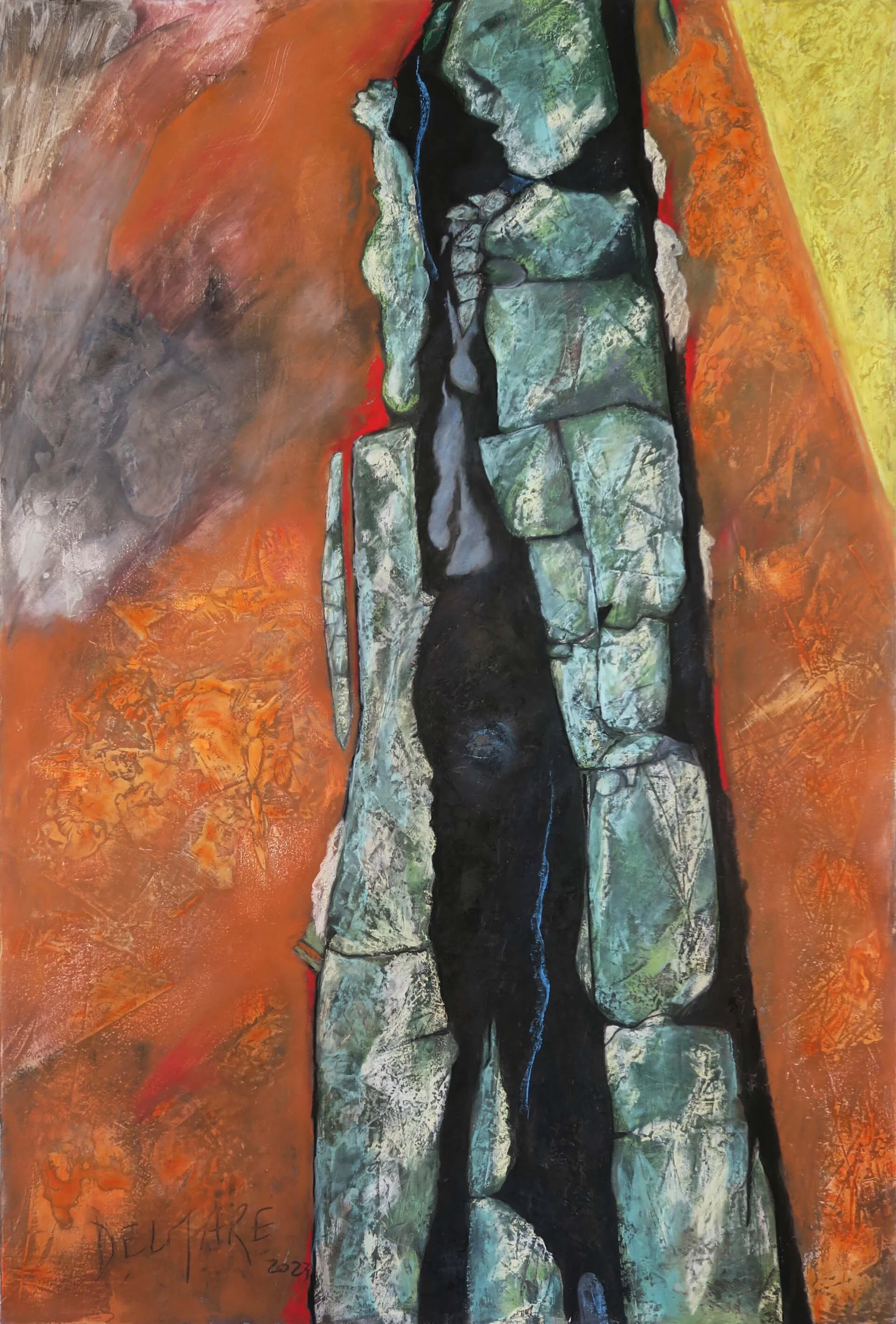 Point de fuite, 2023. Pastel sec sur toile, 192 × 130 cm.