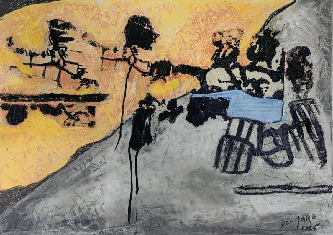 Au bar, 2025. Pastel sec sur papier marouflé sur toile, 50 × 70 cm.
