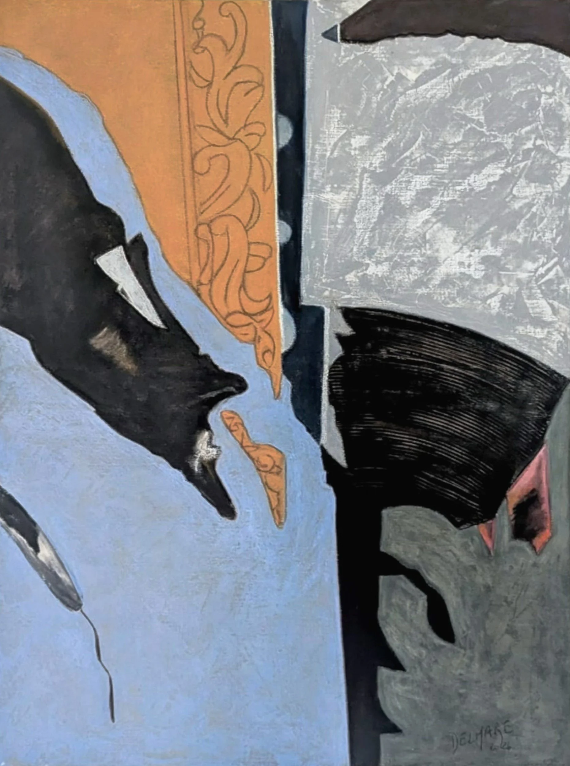 Le regard du mur, 2026. Pastel sec sur toile, 81 × 60 cm.