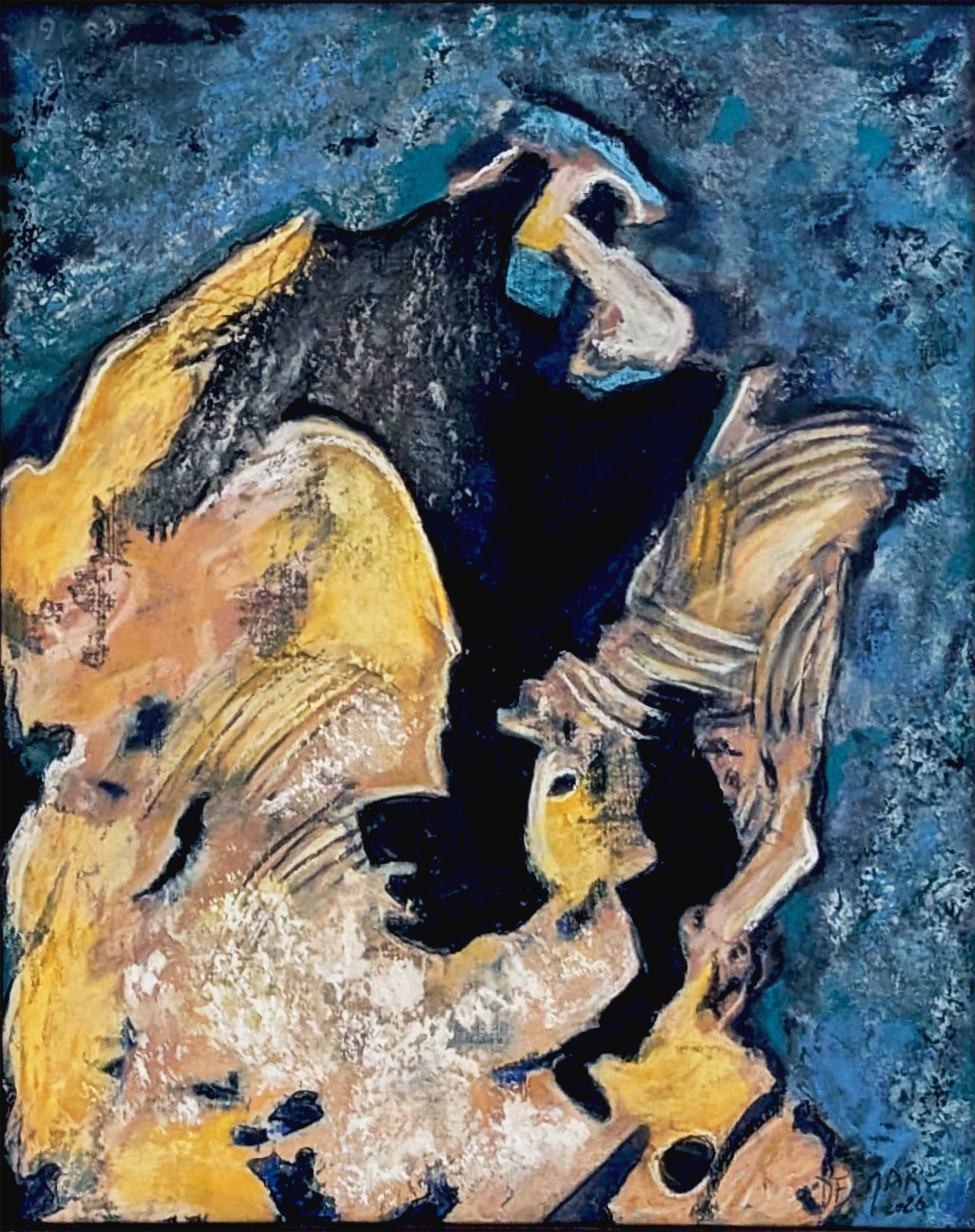 Prédation, 2026. Pastel sec sur toile, 40 × 33 cm.