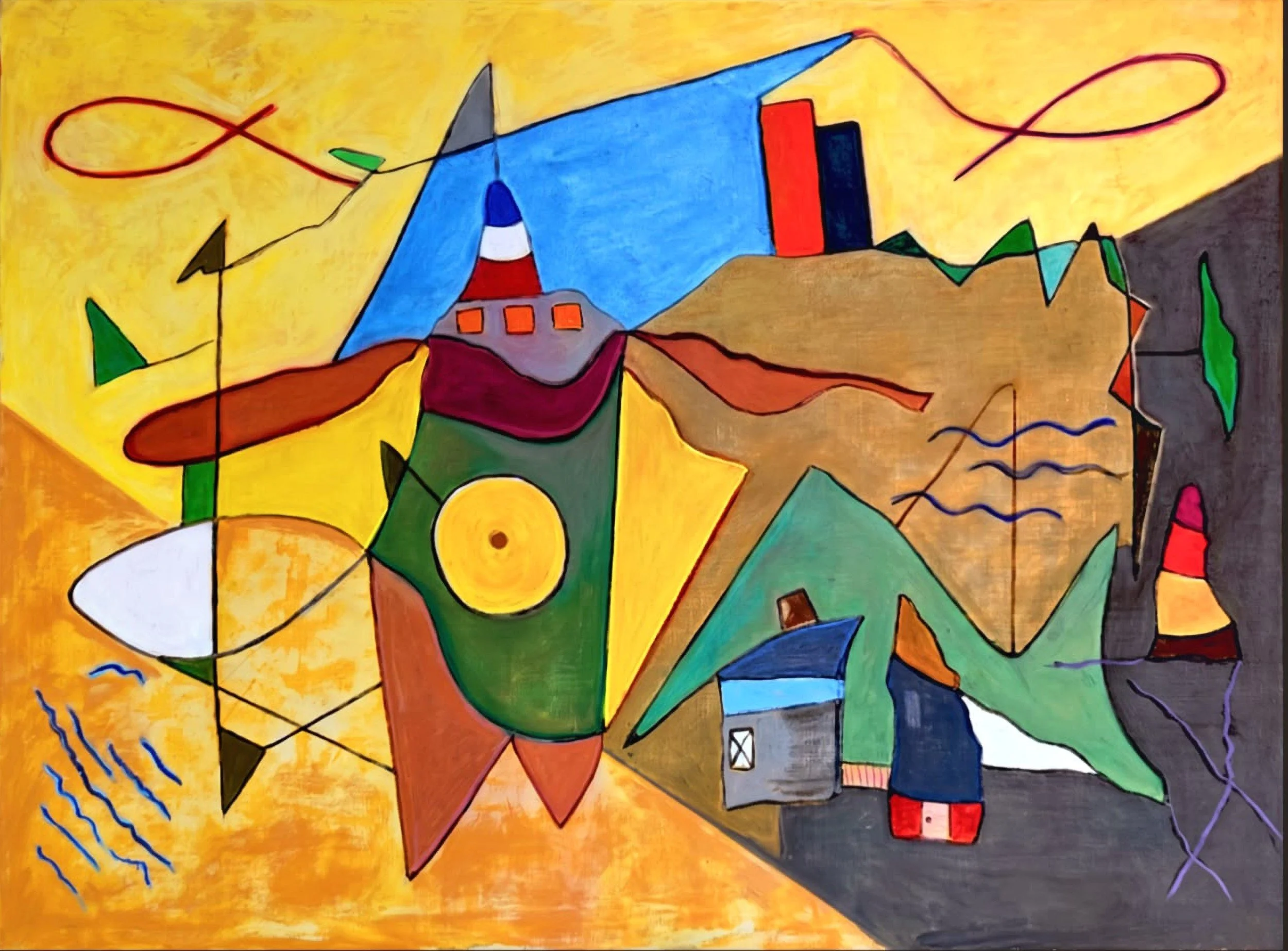 Un village français, 2026. Pastel sec sur toile, 60 × 81 cm.