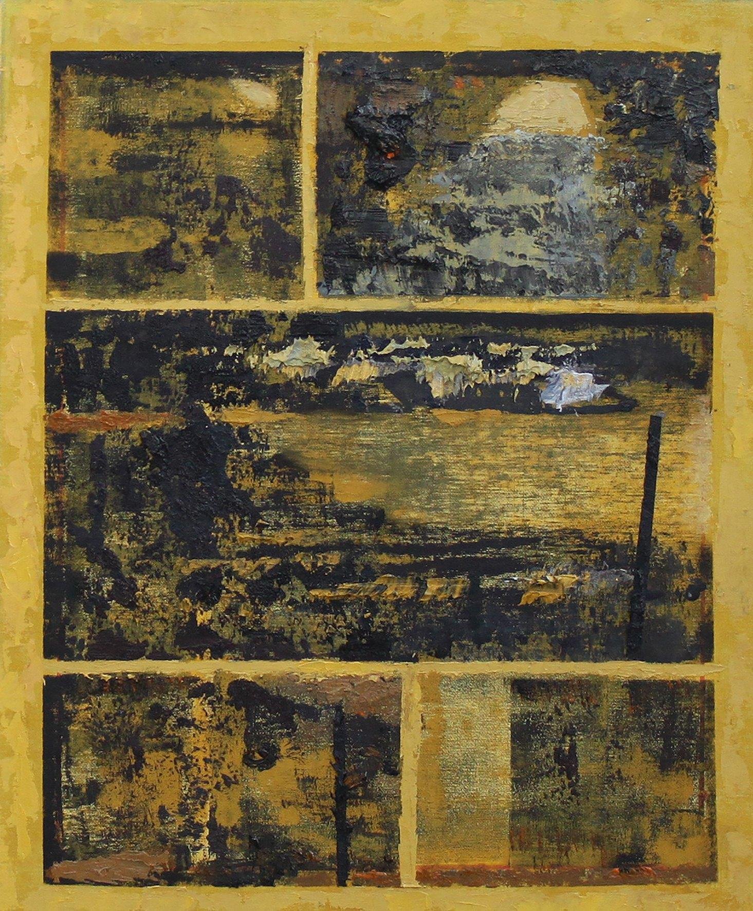 Twilight zone ochre, 2025. Huile sur toile, 46 × 38 cm. Miško Pavlović
