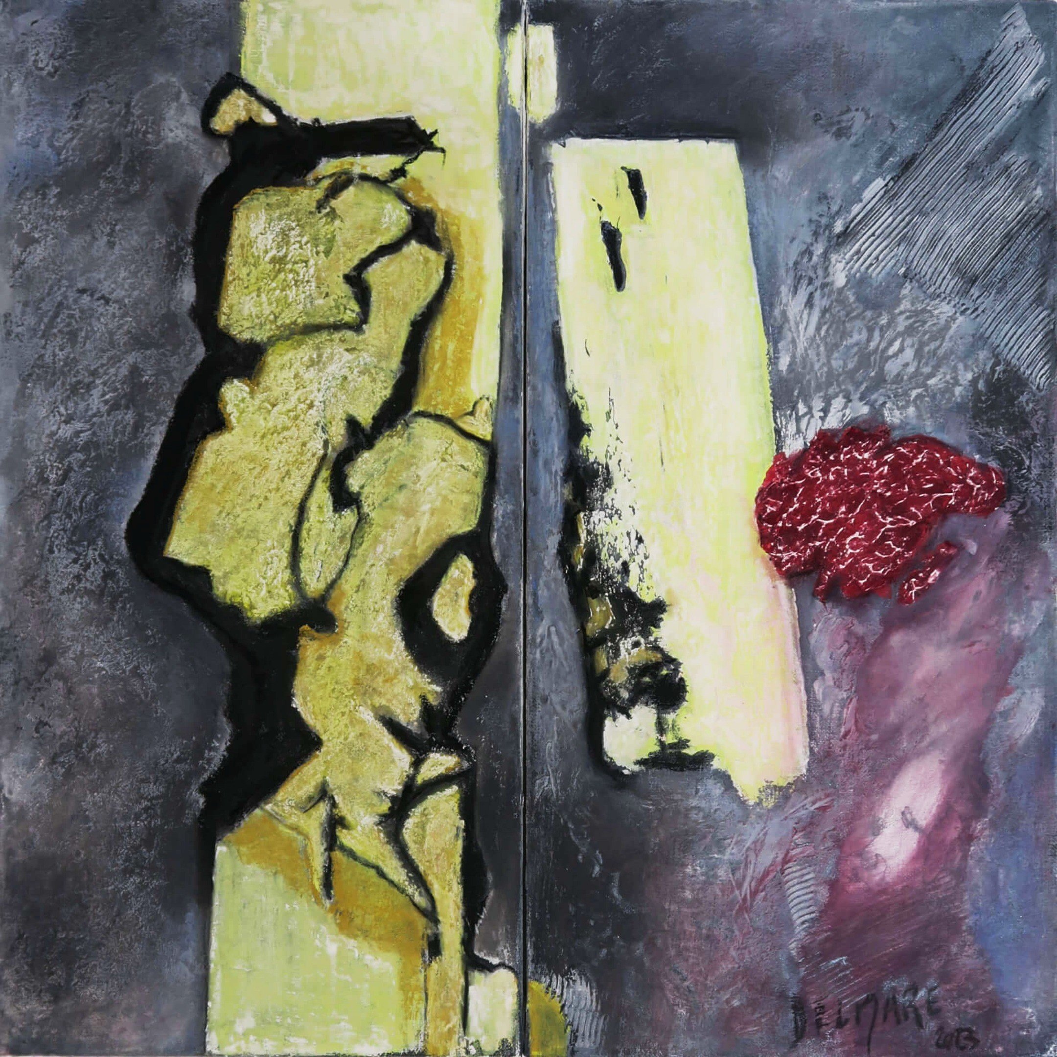 Côté rue, 2023. Pastel sec sur toile, diptyque, 60 × 60 cm.