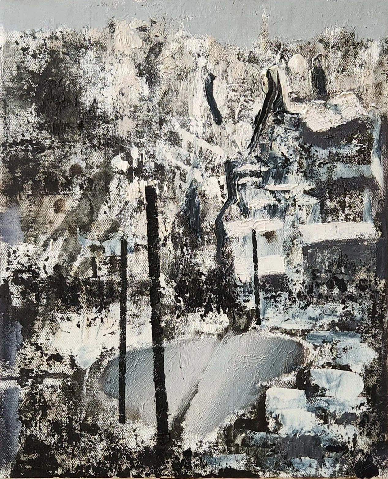 Village Winter, 2021. Huile sur toile, 46 × 38 cm. Miško Pavlović