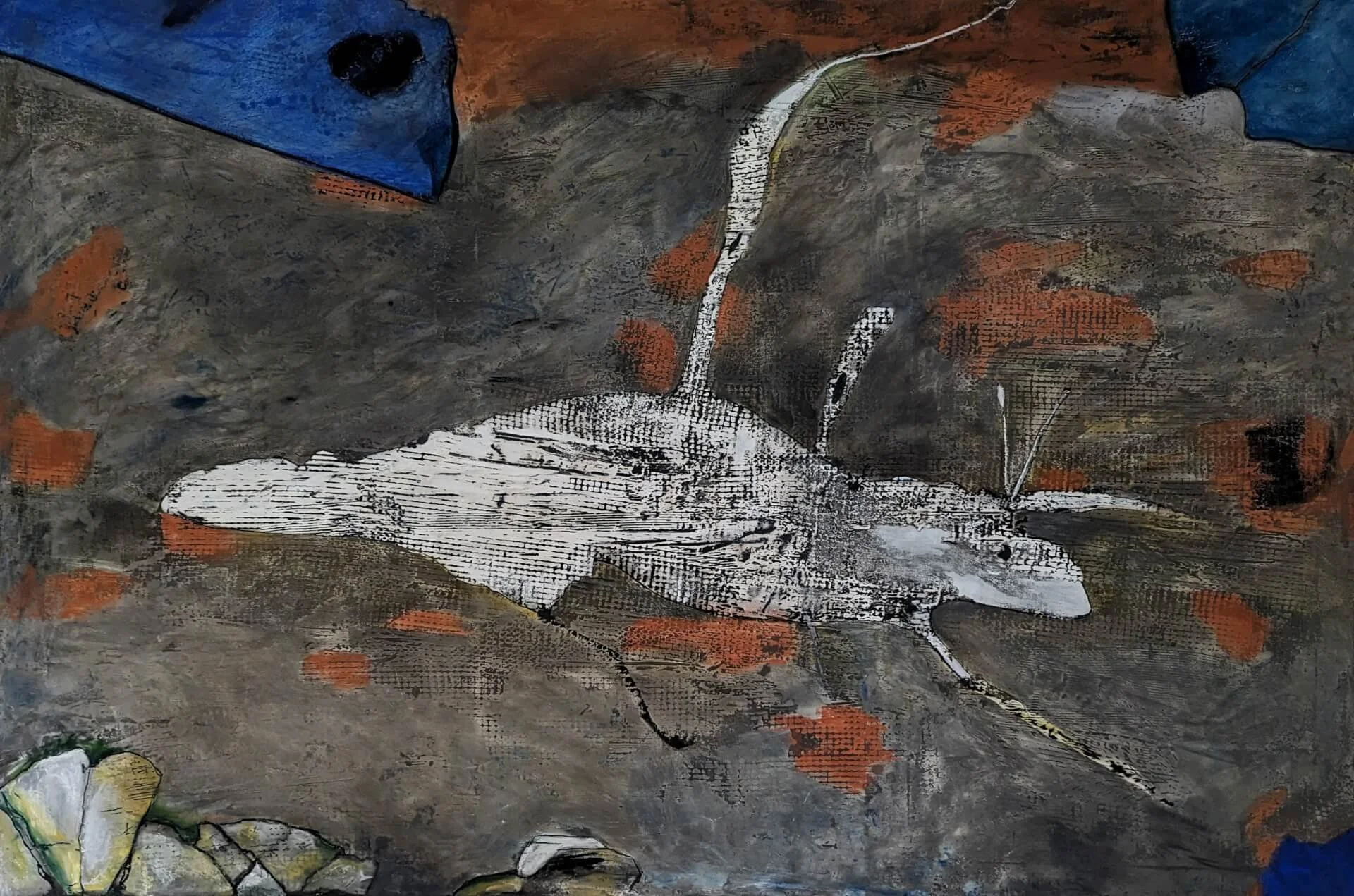 Plaqué au sol, 2024. Pastel sec sur toile, 200 × 130 cm.