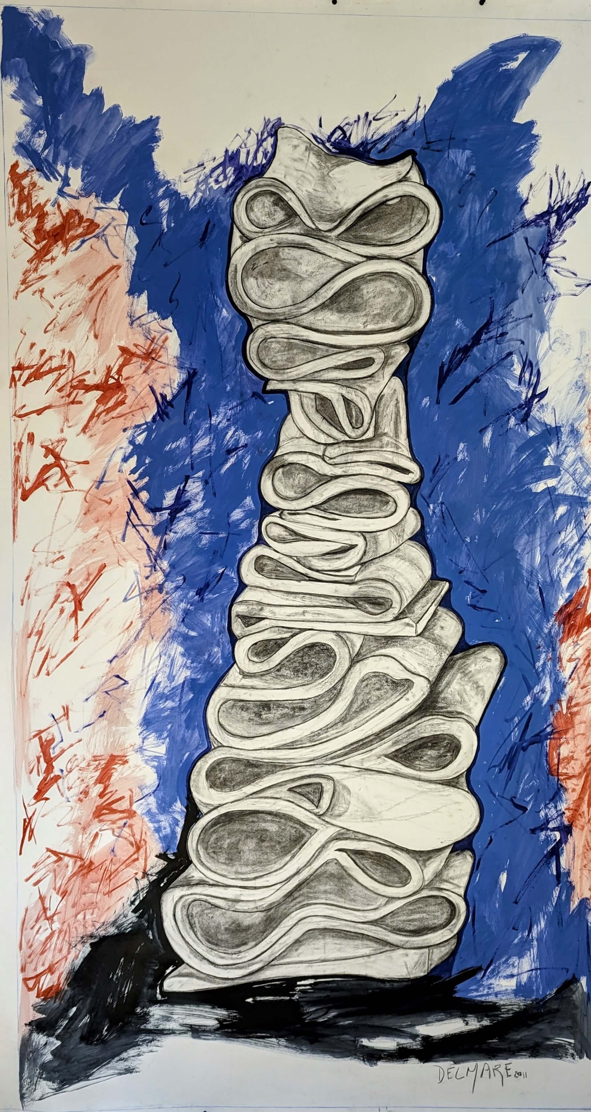 Les tournants de la vie. Technique mixte sur papier, 200 × 116 cm.