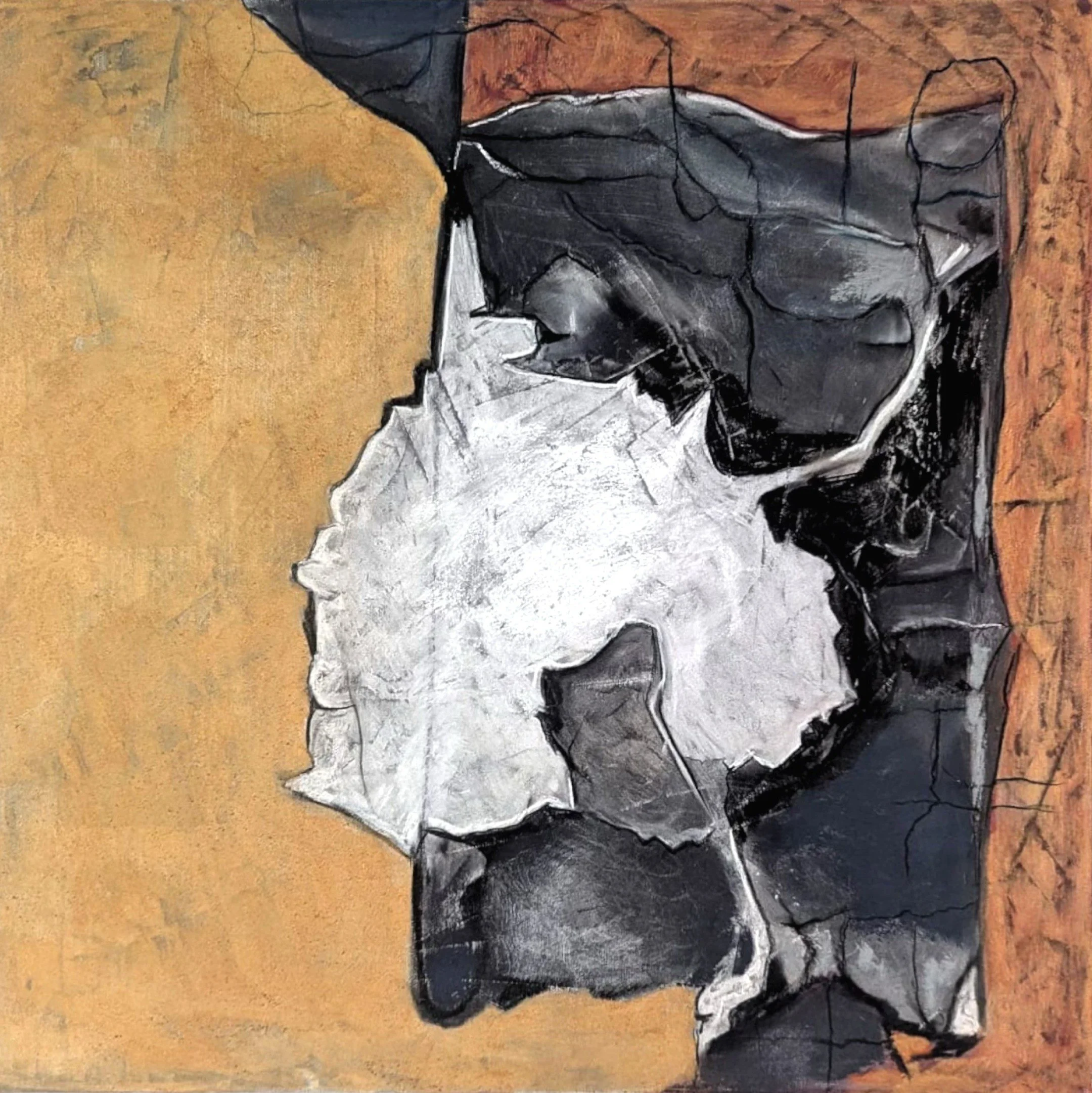 Enveloppée de souvenirs, 2026. Pastel sec sur toile, 60 × 60 × 4 cm.