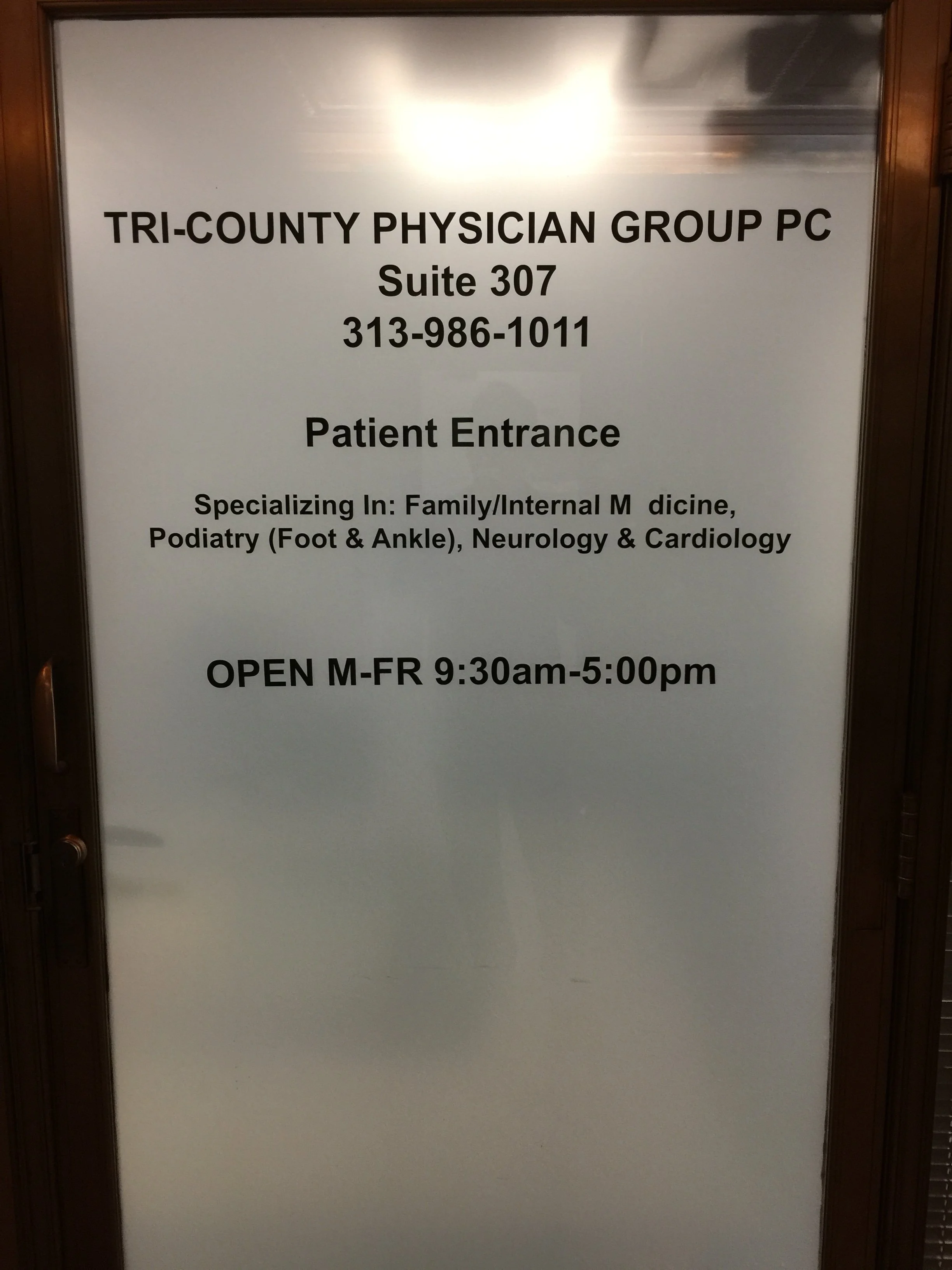 "Tri-County Physician Group — Suite 307. This office operated family medicine, podiatry, neurology, and cardiology alongside the pain management practice at the center of my case. Most of what happened here was ordinary healthcare. The part that wasn
