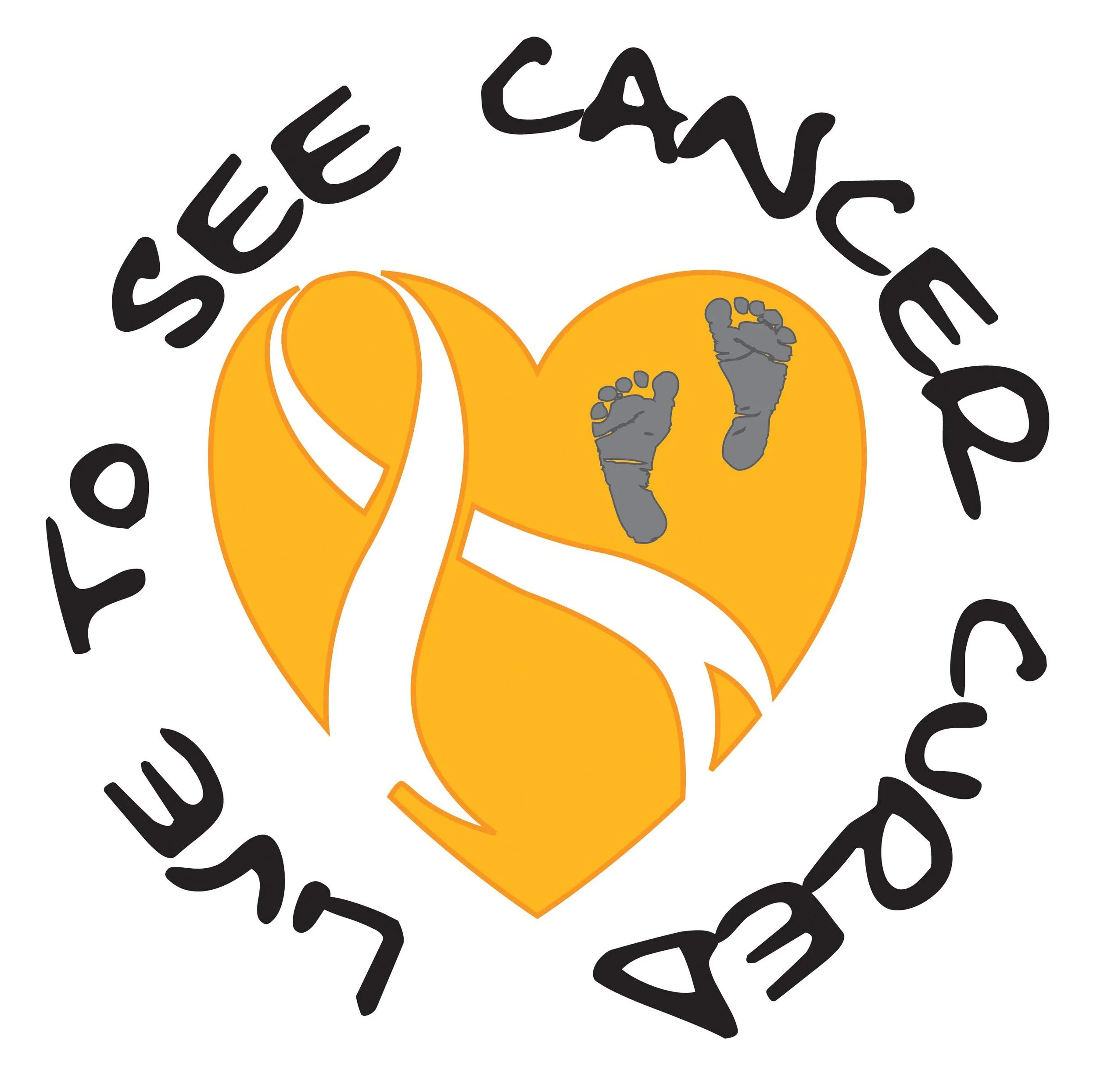 A logo with the words 'We Care' in black, curved text surrounding a yellow heart with grey footprints inside it.