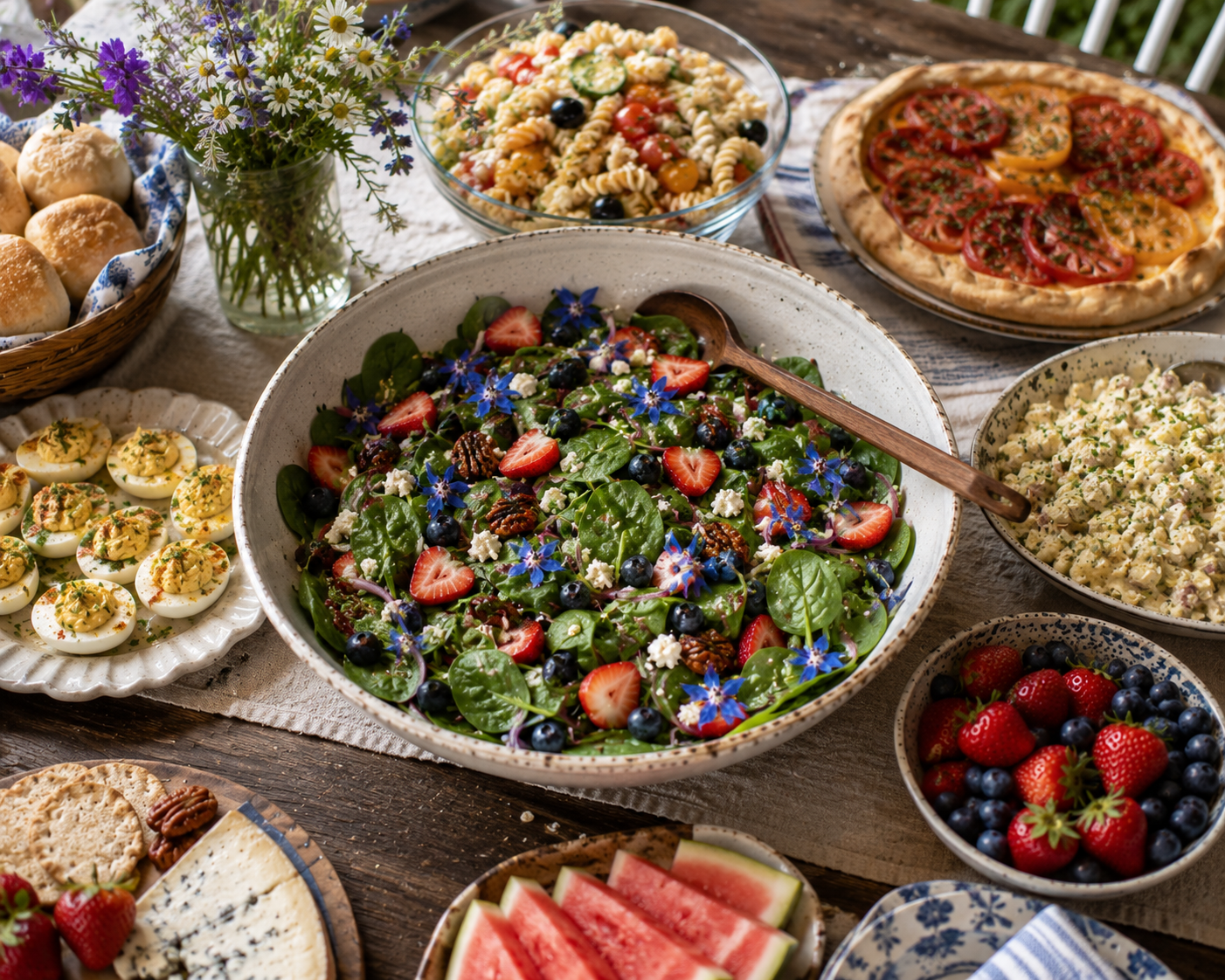 Red, White &amp; Blue Spinach Salad