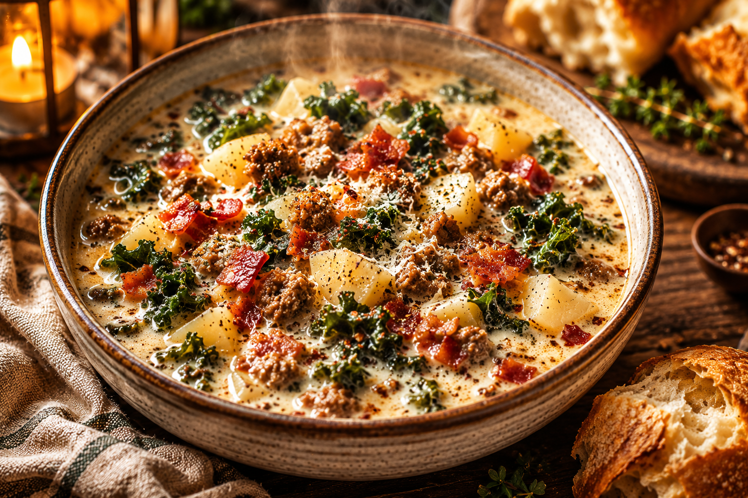 Hearthside Zuppa Toscana (Creamy Sausage, Potato &amp; Kale Soup)