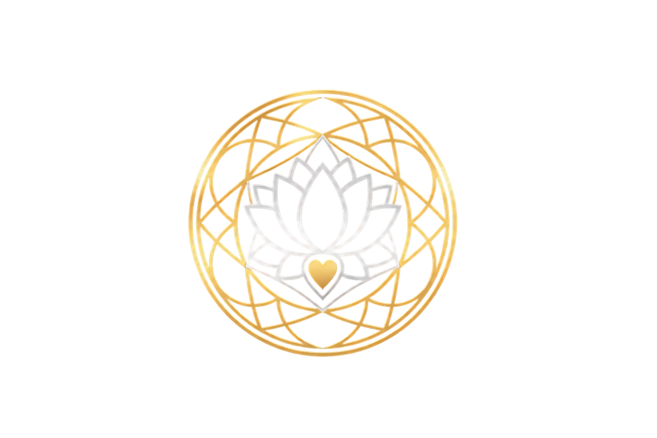 A decorative door knocker shaped like a lotus flower, with a heart at the bottom, all in gold color.