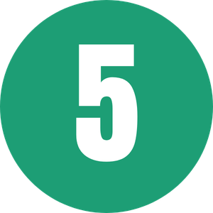 Green circular sign with the number 5 in white