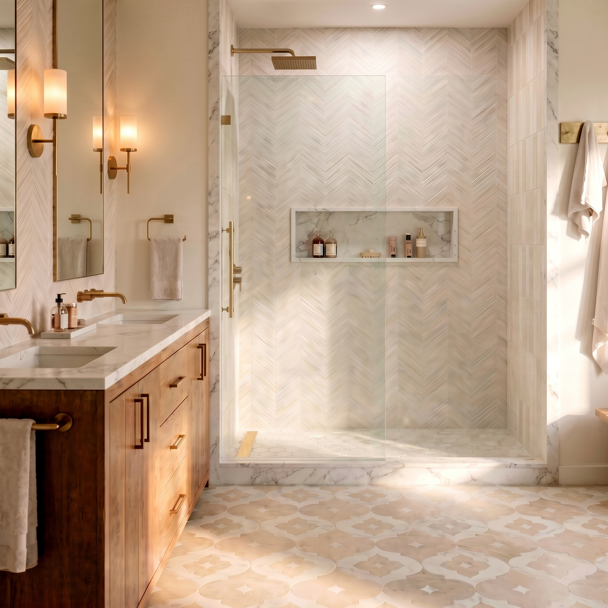 neutral master bathroom