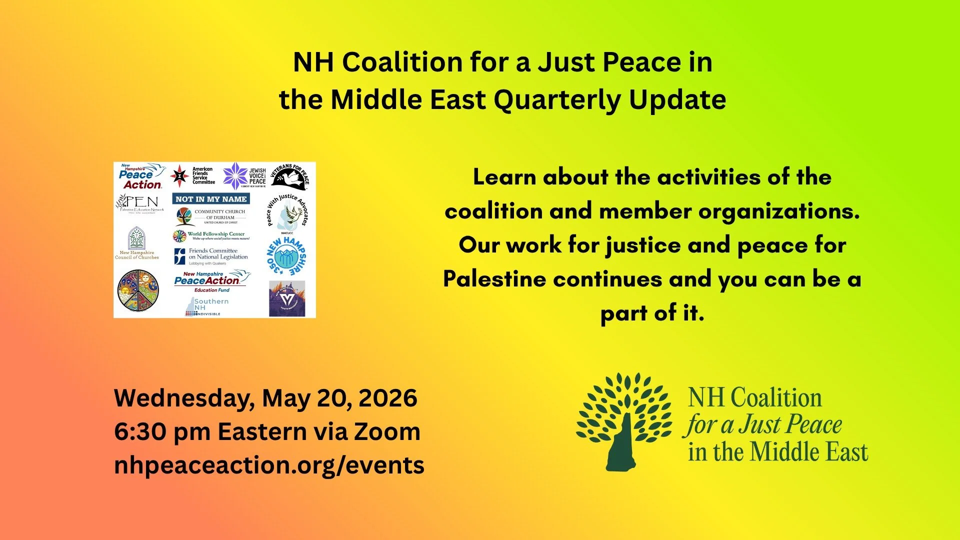 NH Coaltion for A Just Peace in the Middle East Quarterly Update - Q2 2026