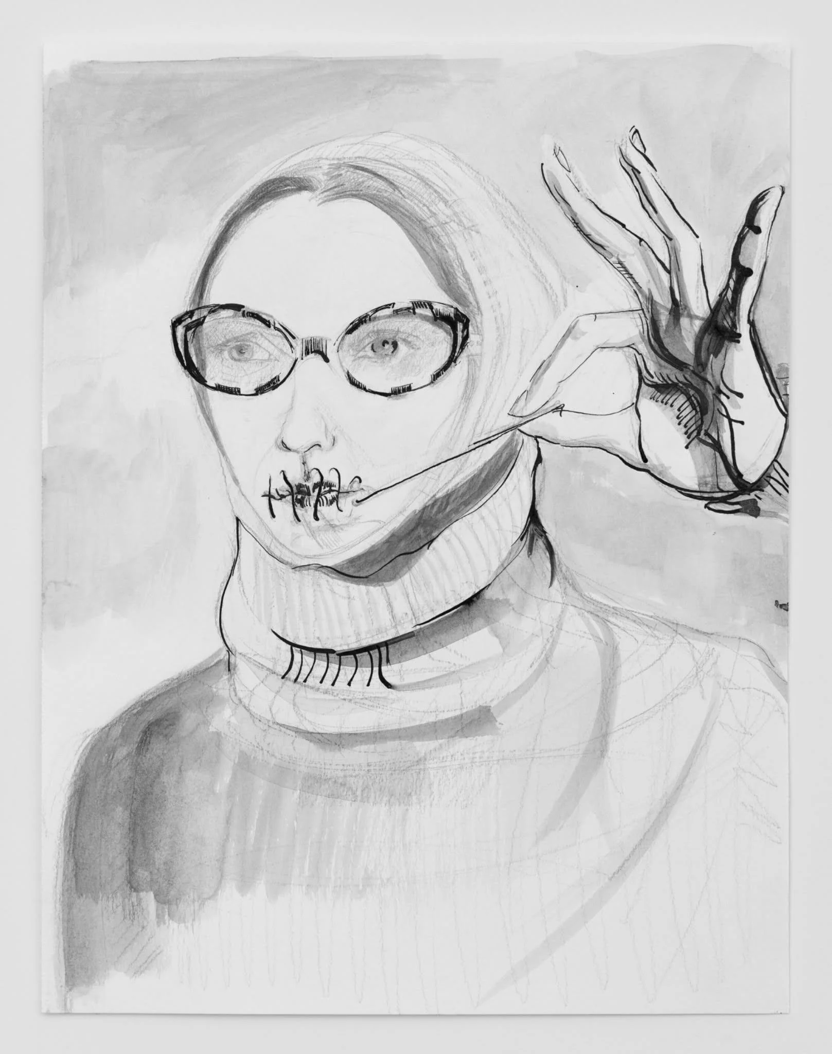 "Don’t Bother," 2025, India ink and pencil on paper, 10 x 7 in