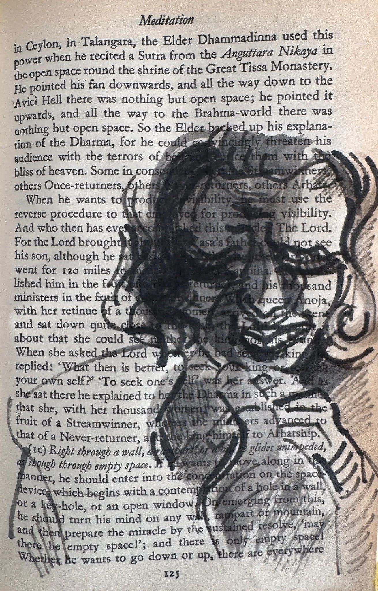 "Betty," 2025, India ink on Buddhist Scriptures paper, 7 x 4.25 in