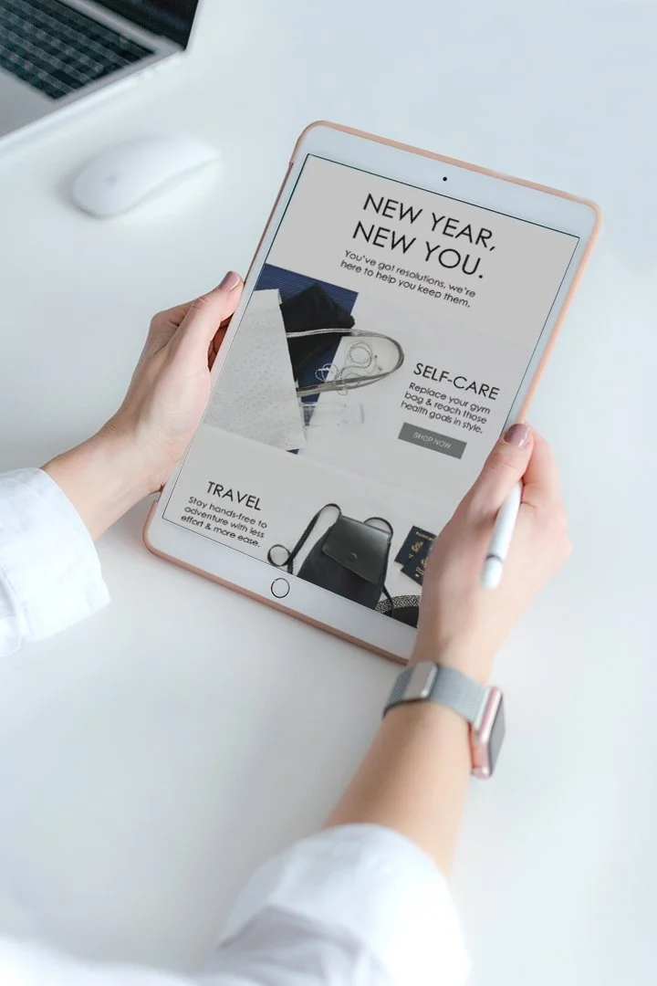 Marketing newsletter design for August Handbags, by KAIA Consulting