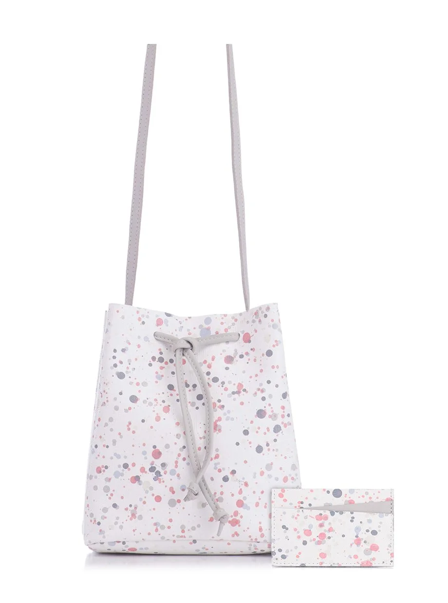 August Handbags custom splatter-print design on textured leather