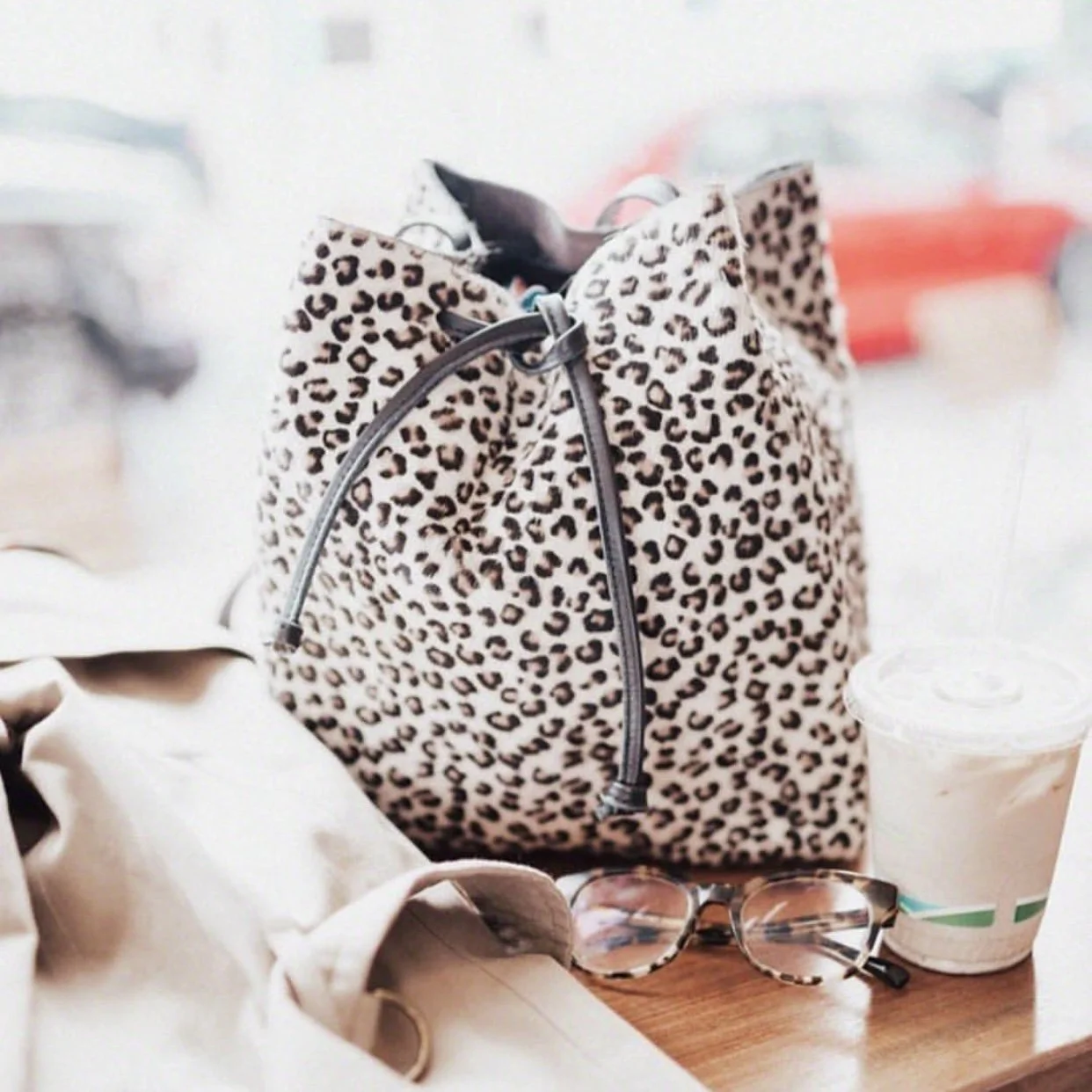 August Handbags bucket bag in snow-leopard printed haircalf