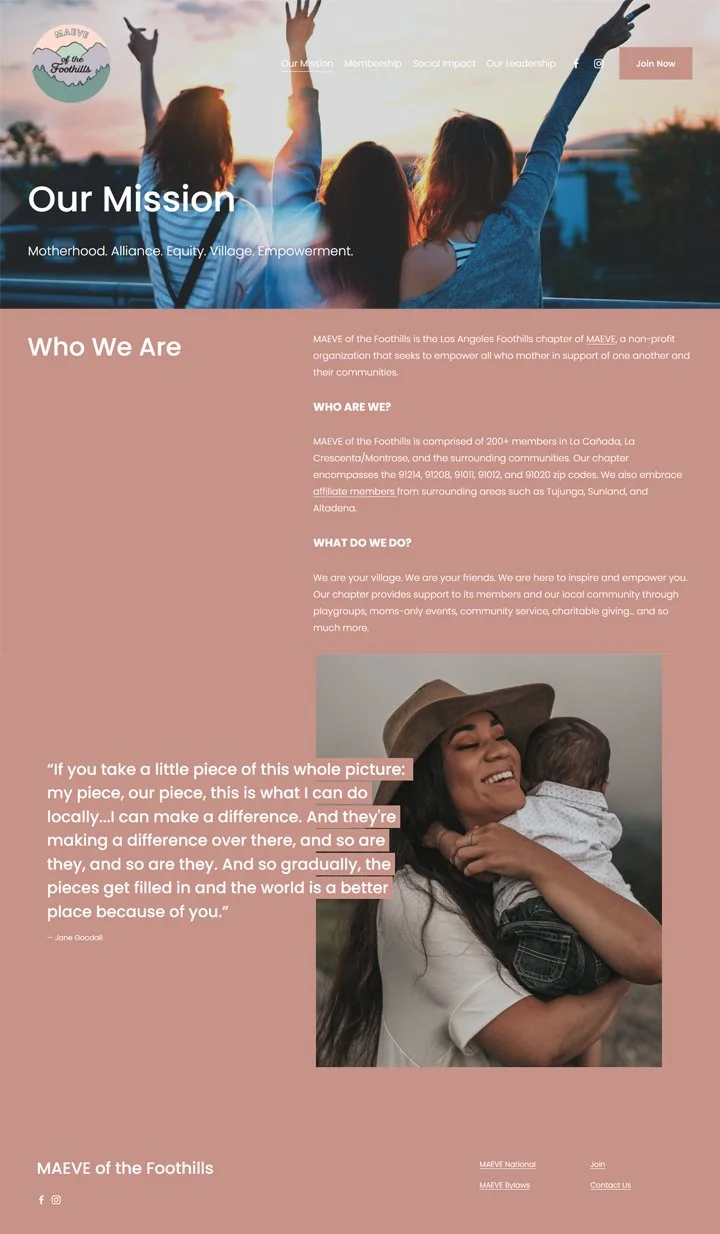 Website design for MAEVE of the Foothills