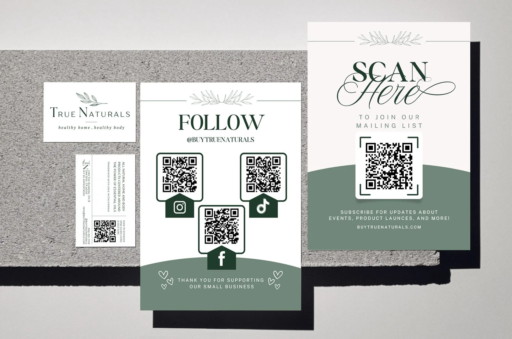 Marketing flyer design by KAIA Consulting for True Naturals skincare brand