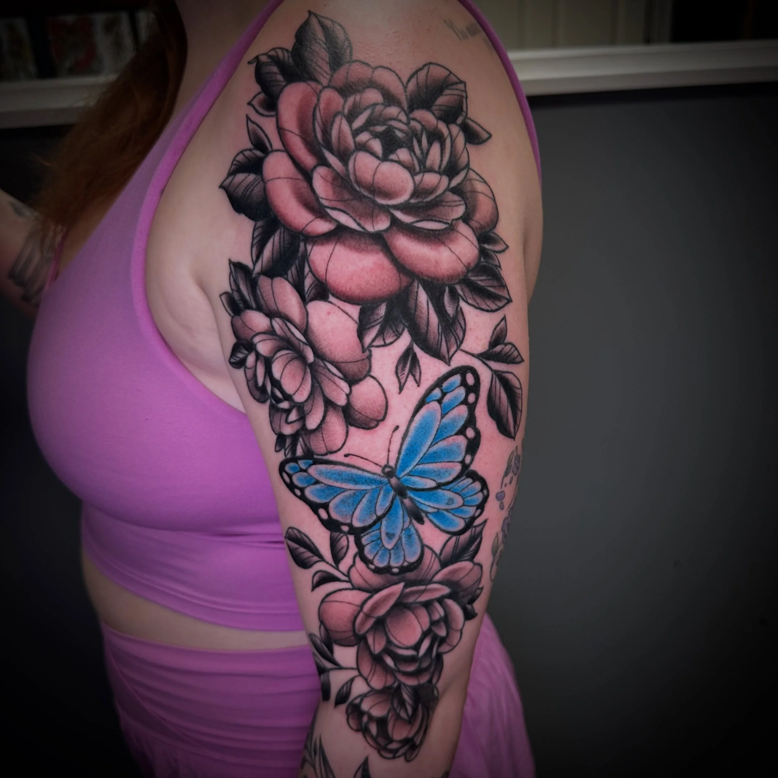 Nice floral quarter sleeve for Madison. Thanks. ✌🏼 done @pinstruck_tattoos