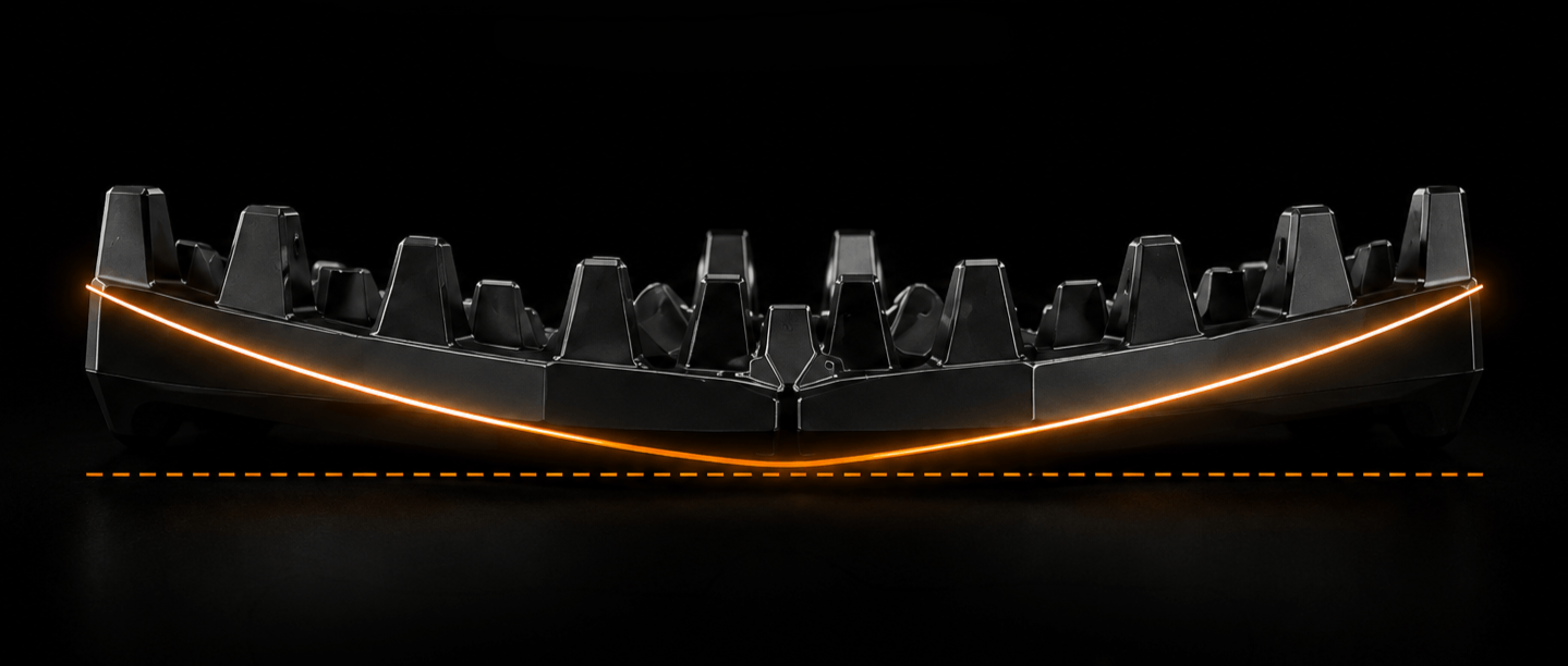 The Concave platform supports riders boots.