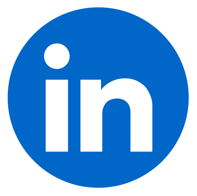 LinkedIn logo with blue circle and white lowercase 'in'