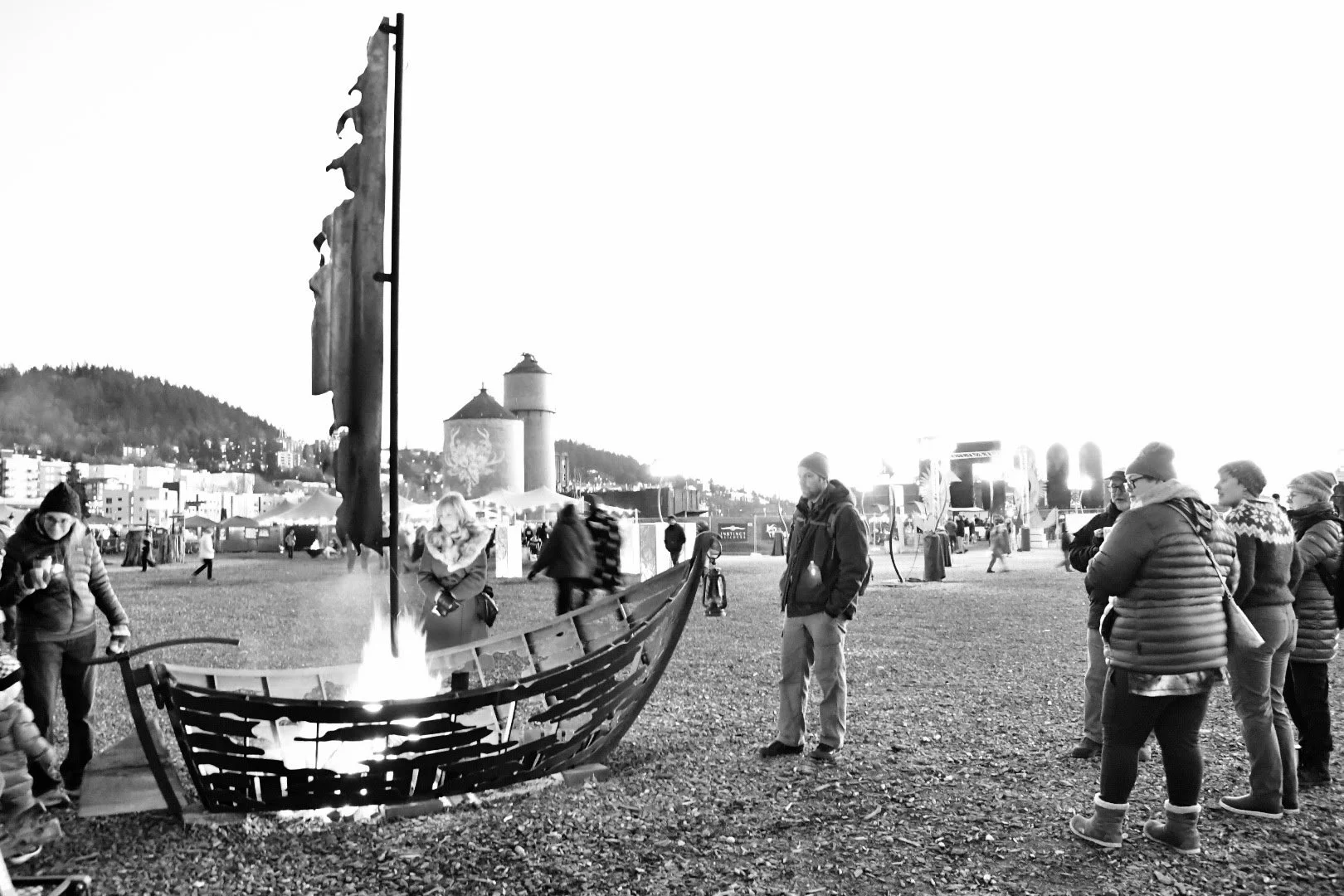 Pacific Northwest Recycled Steel Fire Sculpture Paper Whale Fire & Story Festival Bellingham Washington artist Chet Redmon Shipwreck sculpture