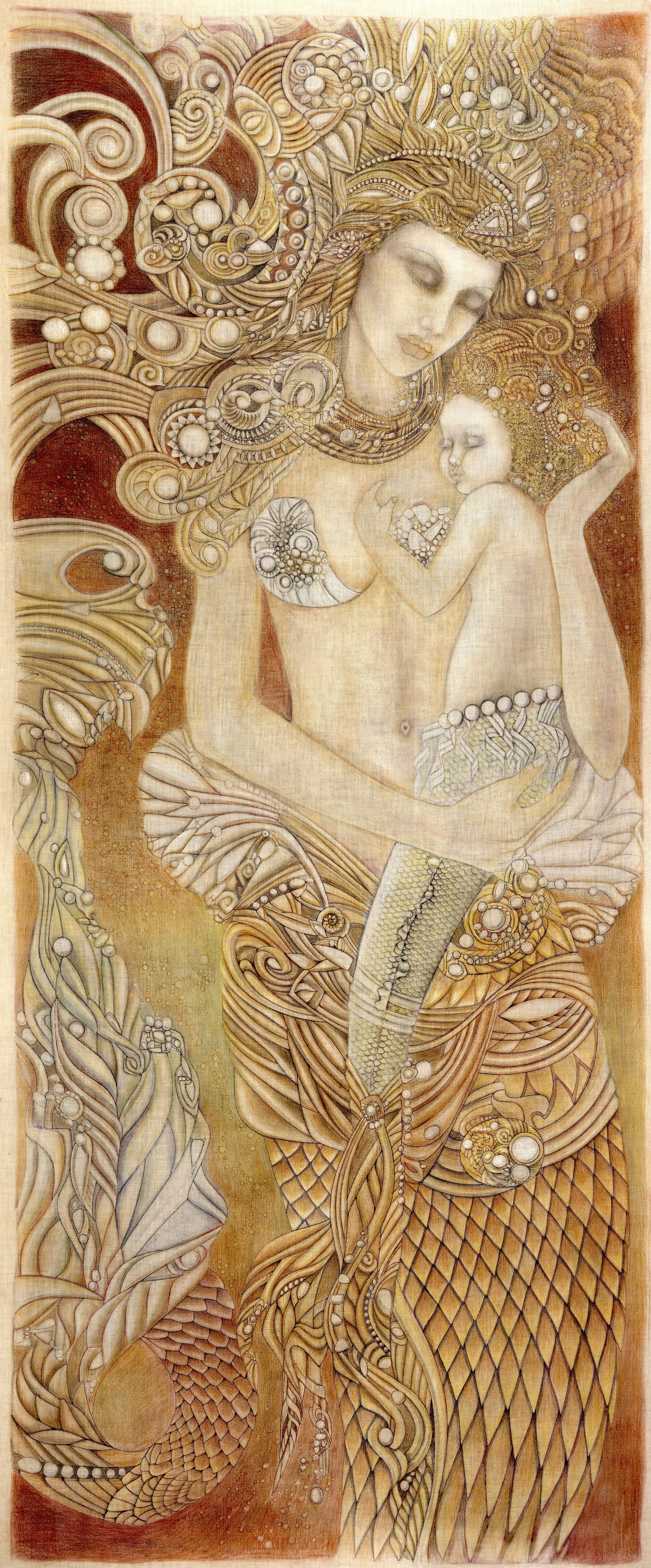 "Cape Verde" - Rubbing. Pen and Ink, Colored Pencils on Muslin. 27" x 65"