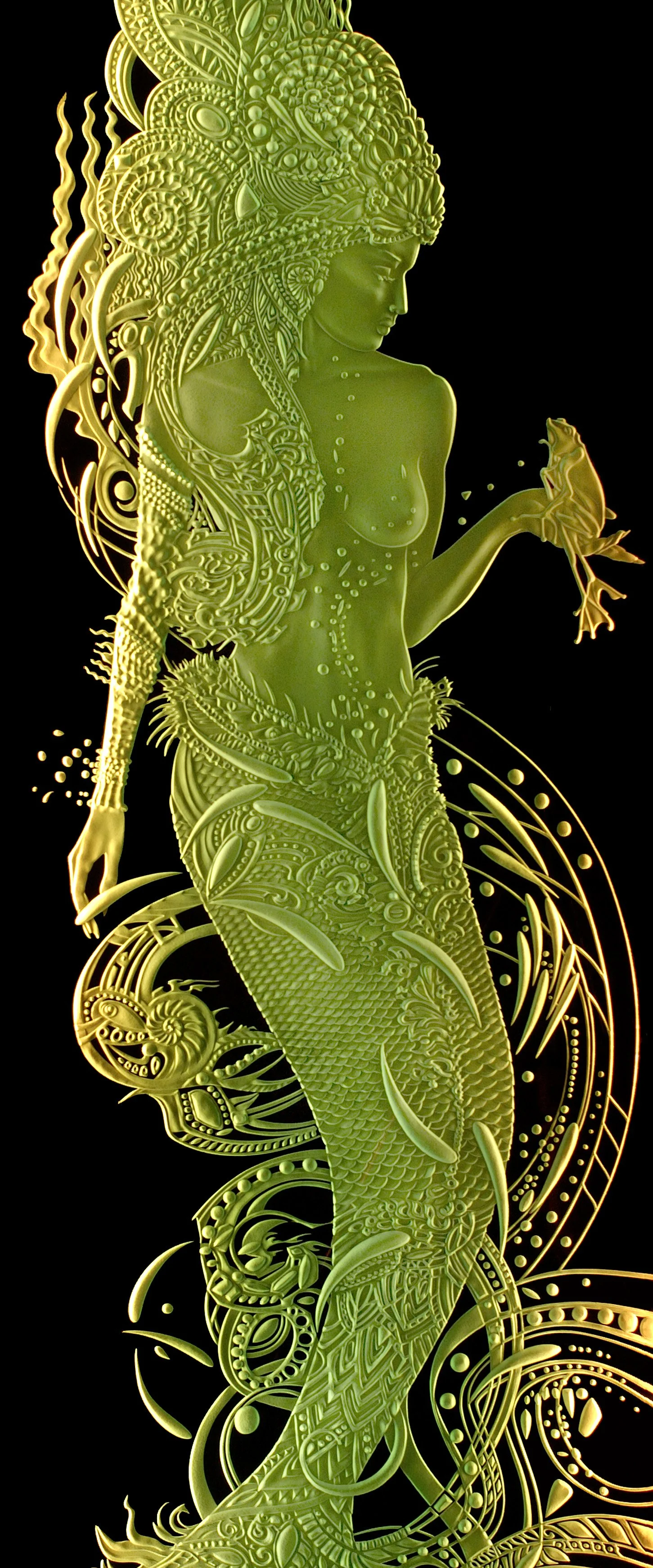 "Ibiza" (Green & Black) - Carved Glass, 28" x 72"