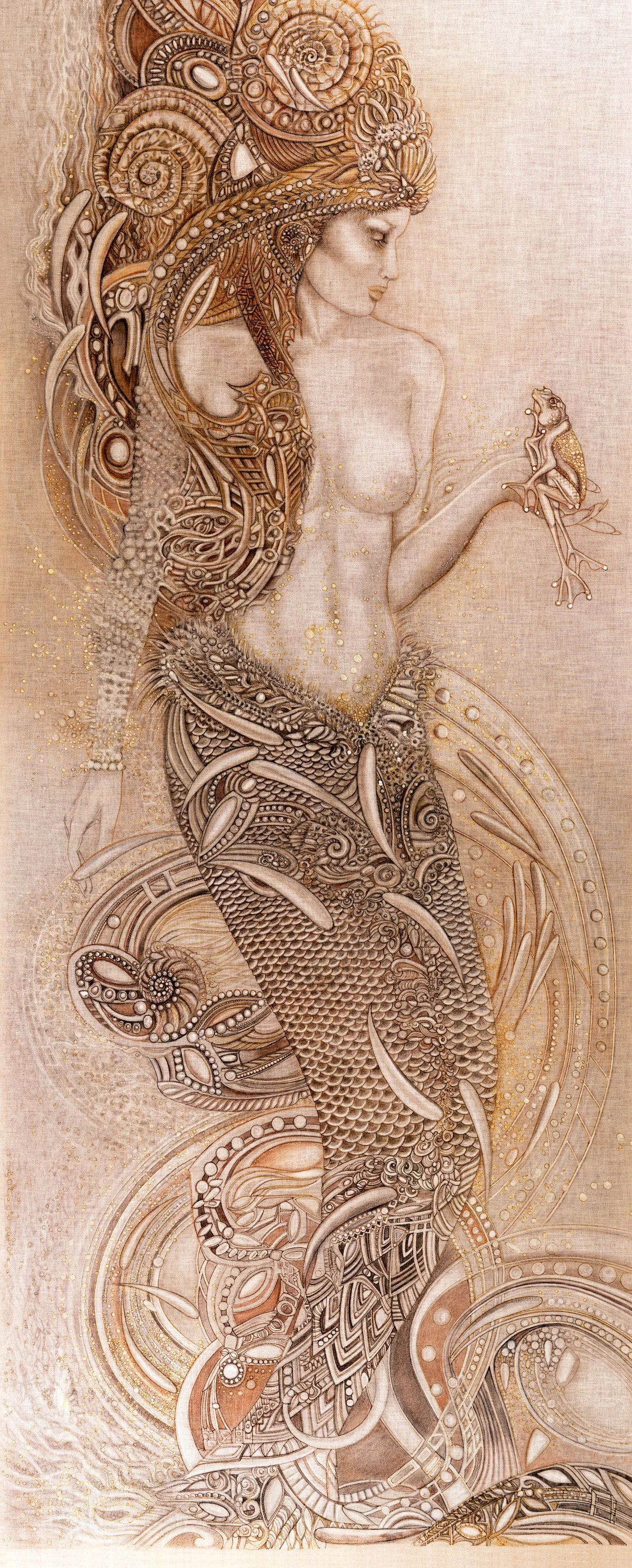 "Ibiza" (Rubbing) - Pen and Ink on Canvas, 28" x 72"