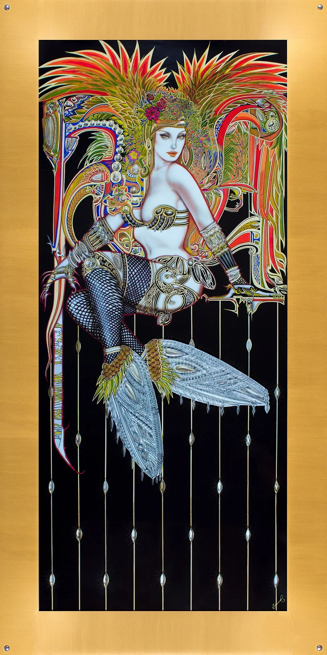"Firefly" - Assemblage. Giclee Print, Carved Glass, Hand-painted Gold Frame. 42" x 83"