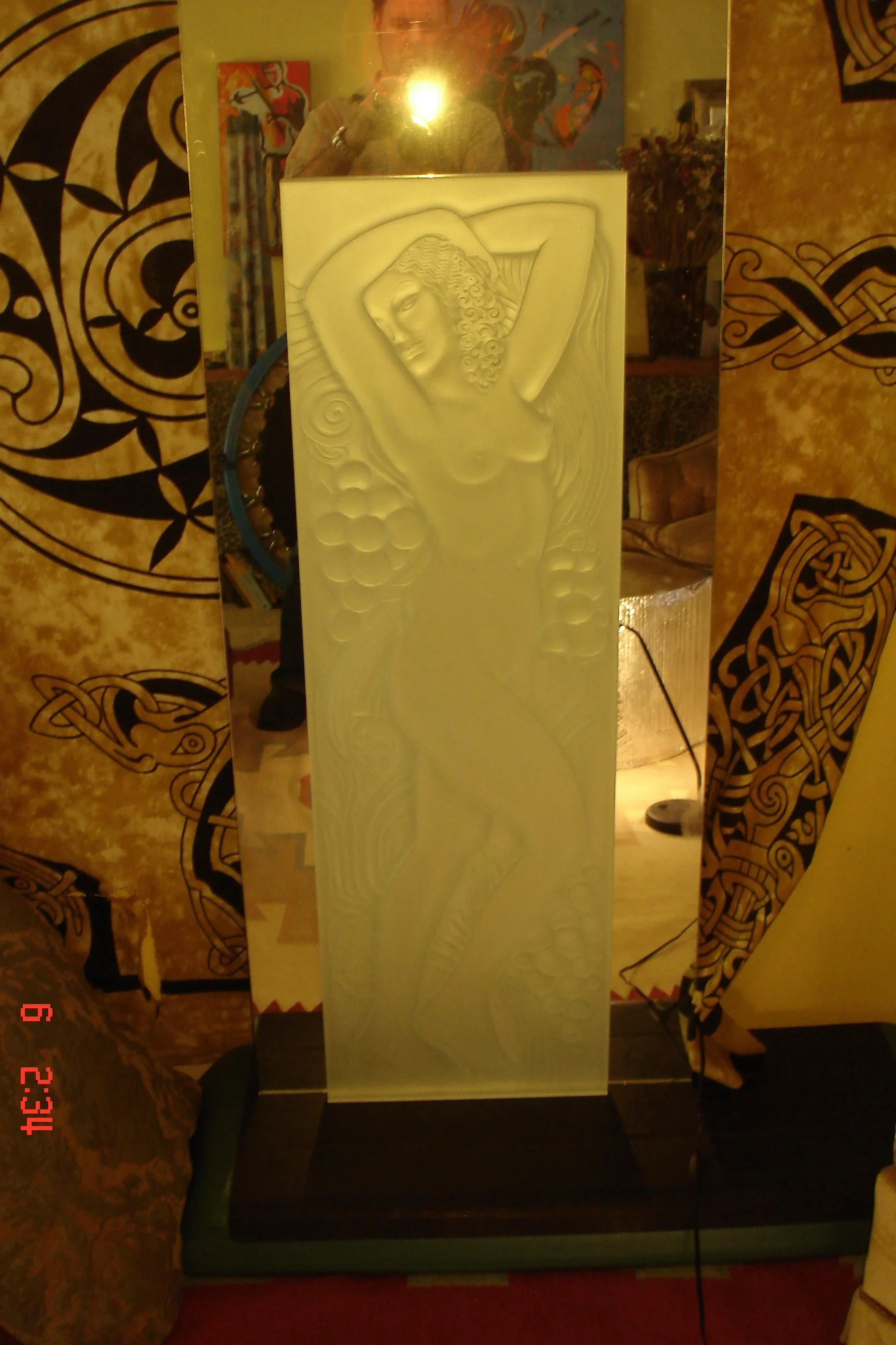 Carved Glass Lalique-inspired Etruscan Door Panel