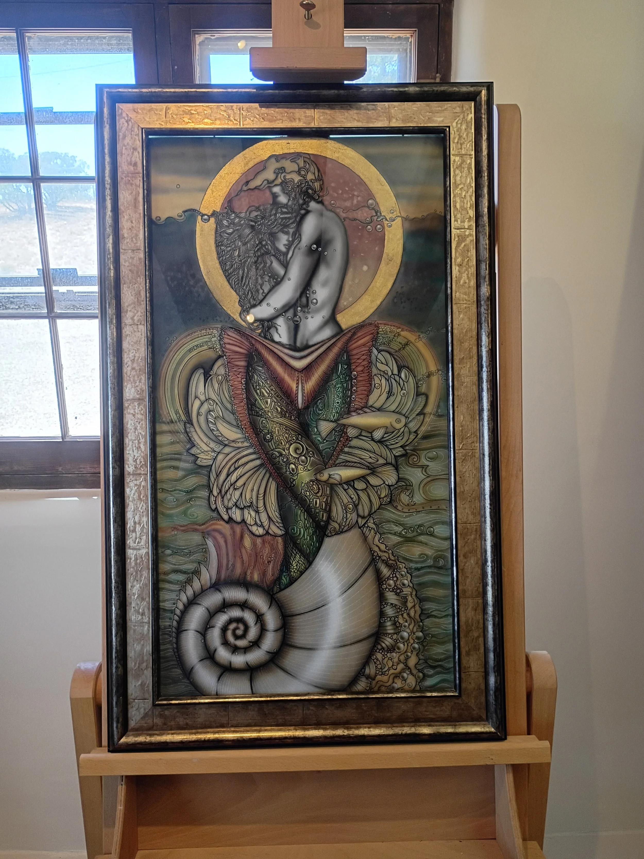 Lovers, (paint on glass and gold leaf original)