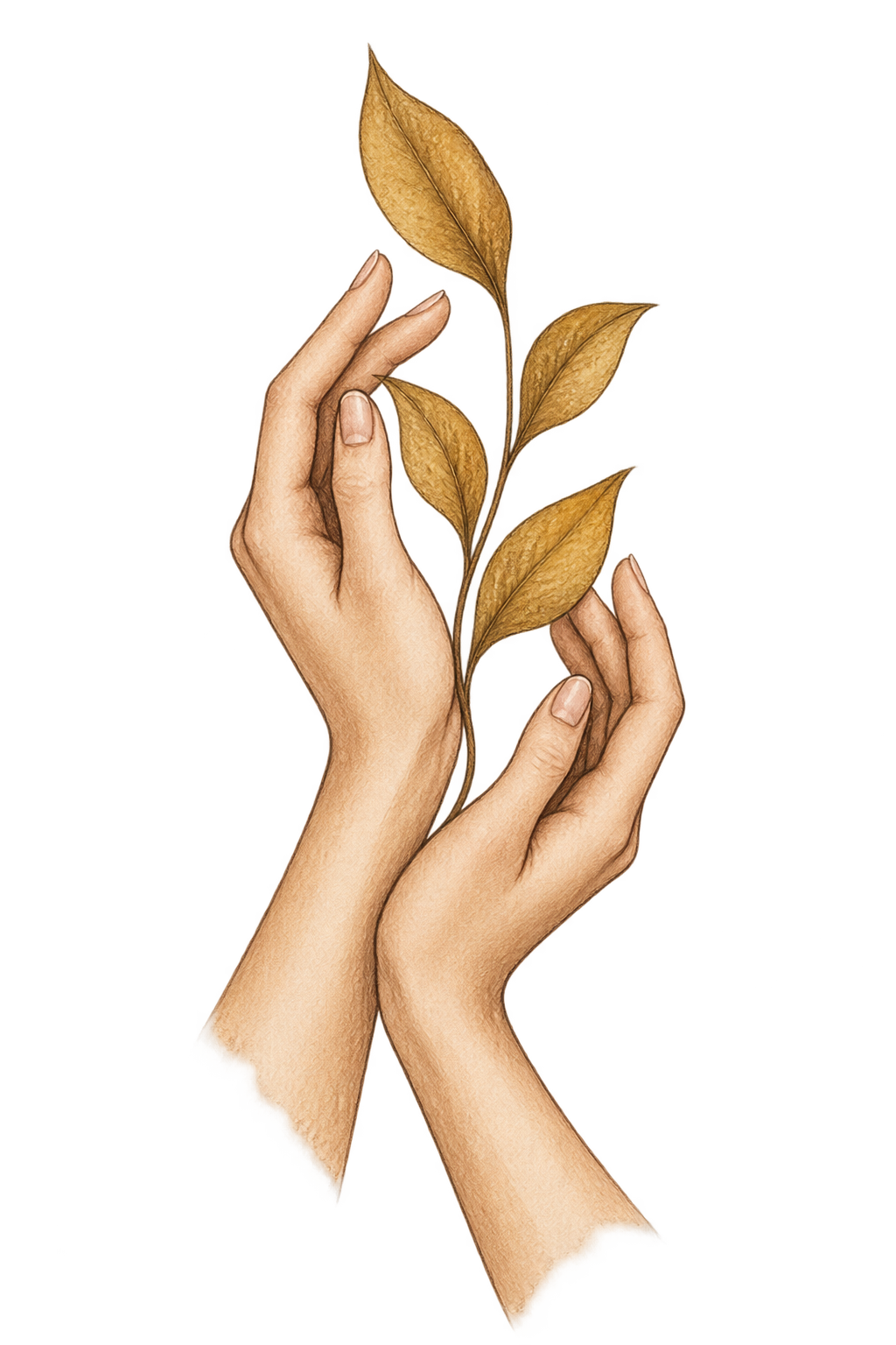 Illustration von Zwei Hände halten eine braune Blattzweig