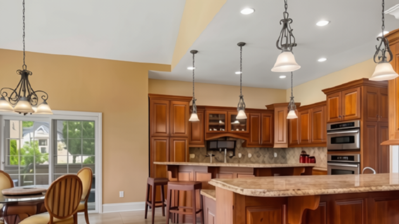 Pre-remodel view of dated kitchen perimeter cabinetry and old countertop surfaces.