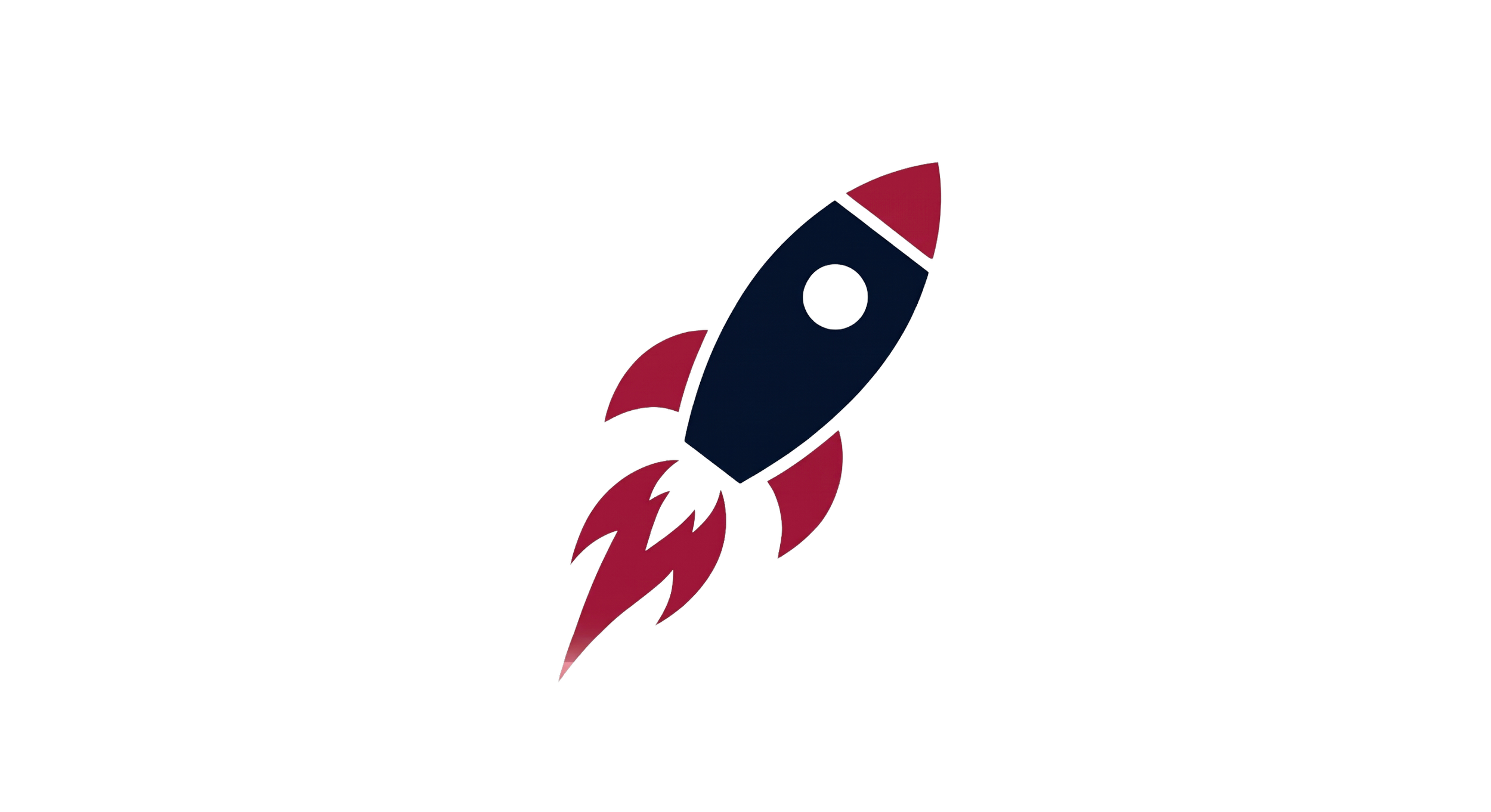 A cartoon-style rocket launching, with red flames and smoke coming from the bottom, against a black background.