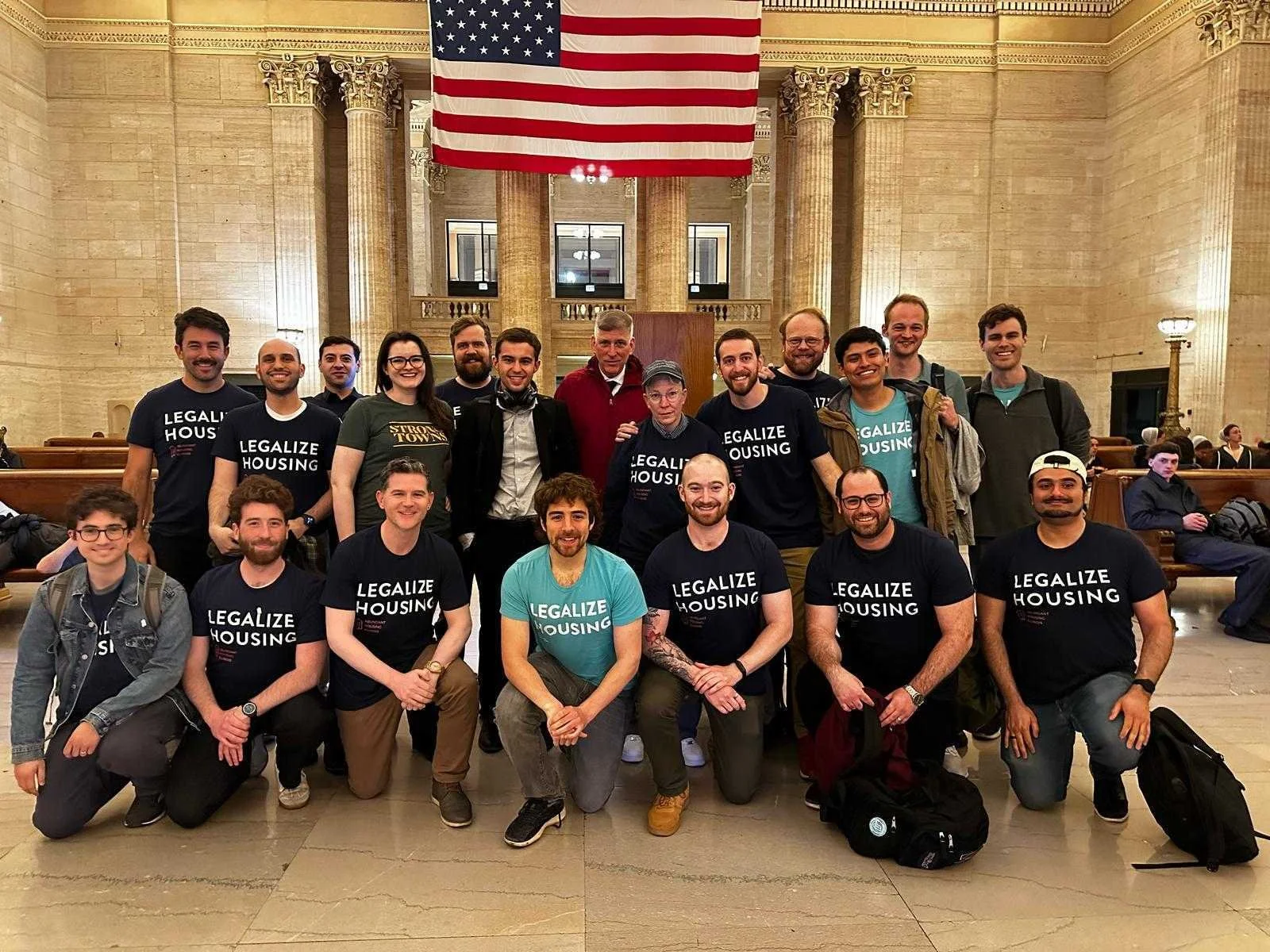Housing advocates took photos in Chicago Union Station after a 2025 Lobby Day in Springfield, IL.