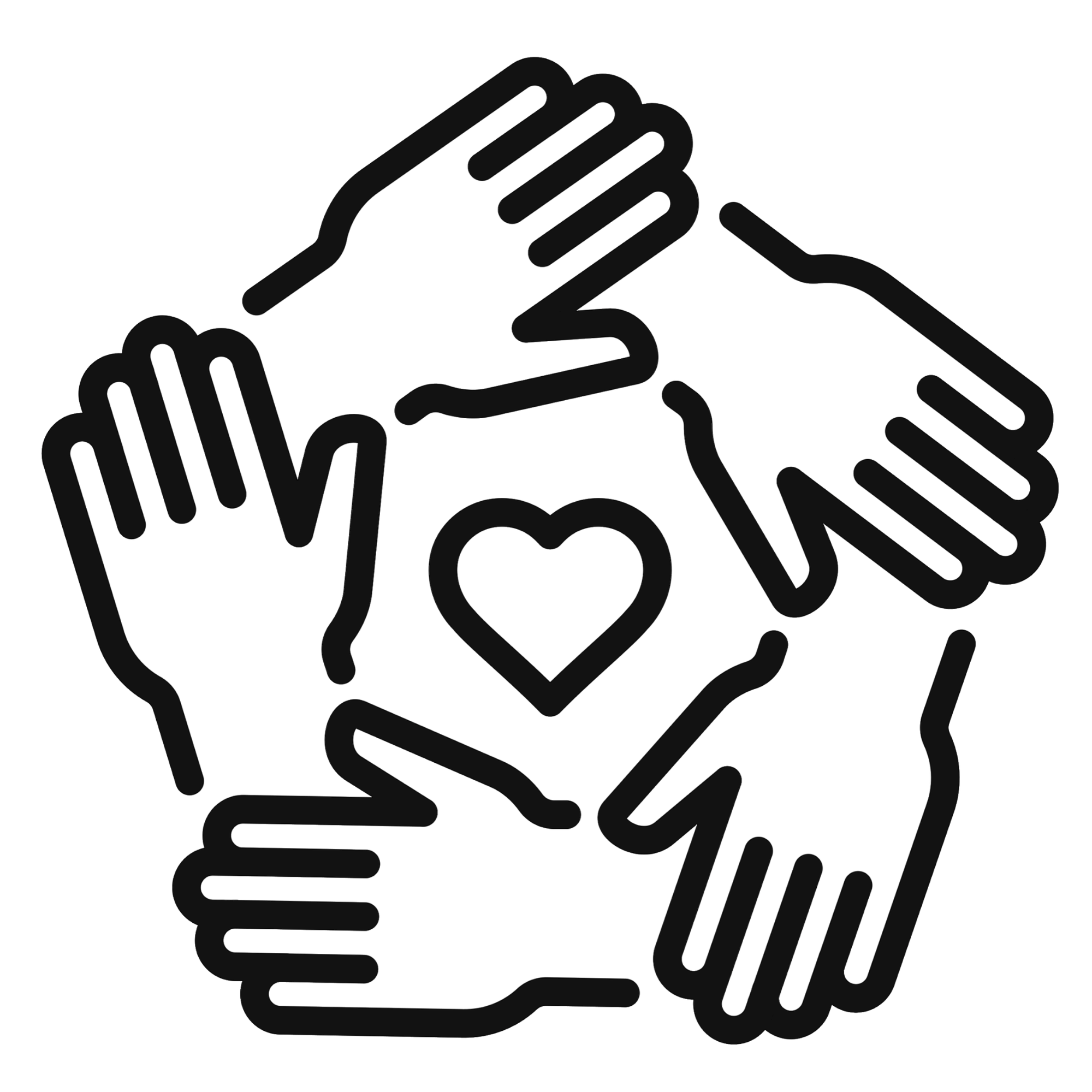Line drawing of two hands clasped together, symbolizing unity or friendship.
