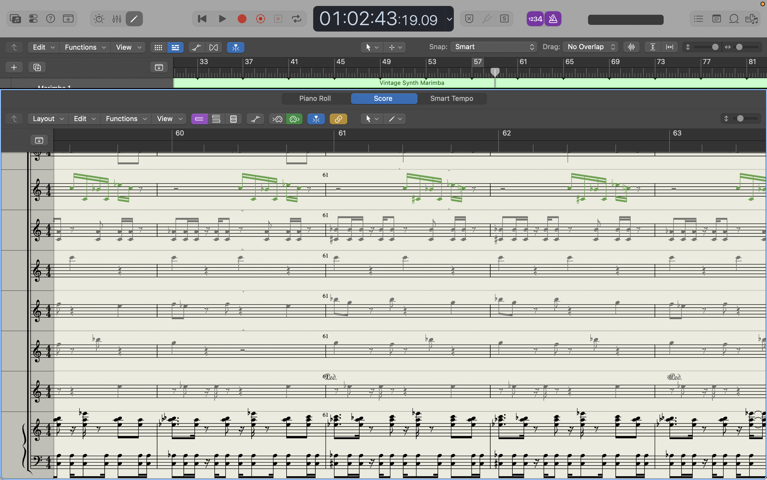 Screenshot of Forgetful MIDI score